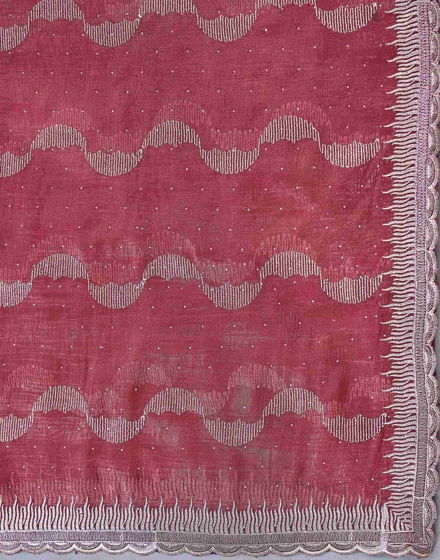 Dusty Rose Pink Shimmer Embroidery Embellished Saree - Image 8