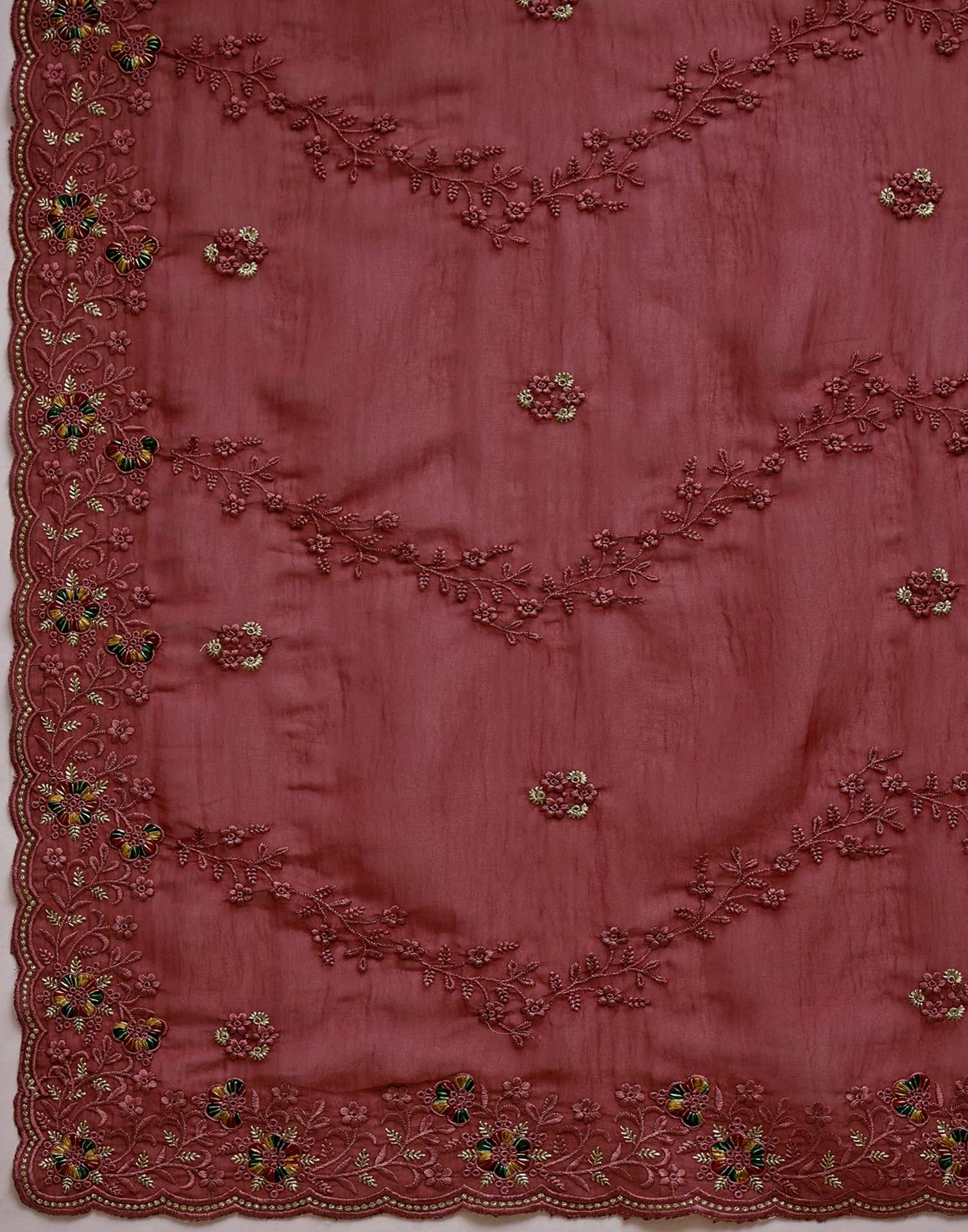 Dusty Rose Pink Shimmer Embroidery Saree - Image 9