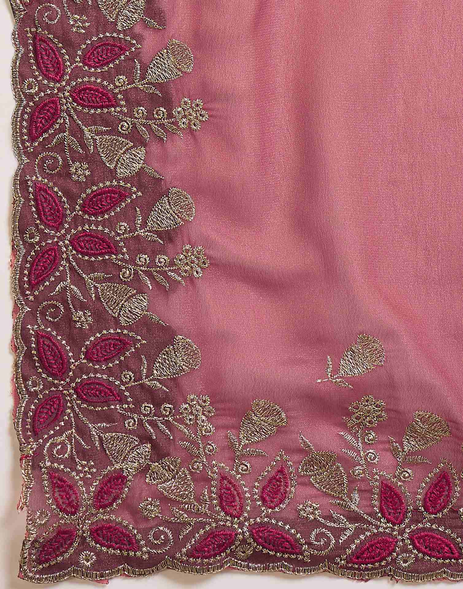 Dusty Rose Pink Shimmer Sequence Embroidery Saree - Image 8