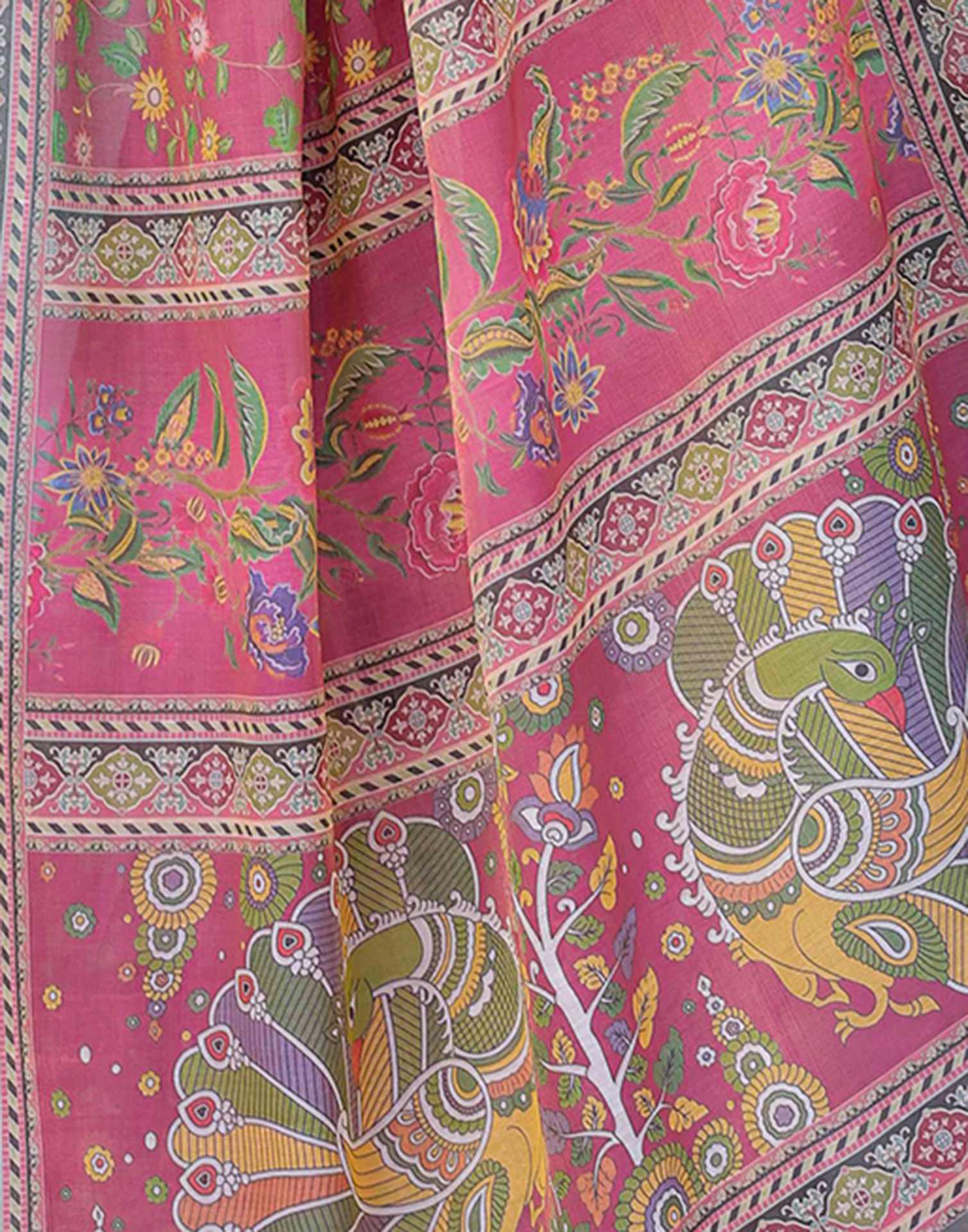 Dusty Rose Pink Shimmer Silk Printed Saree - Image 12