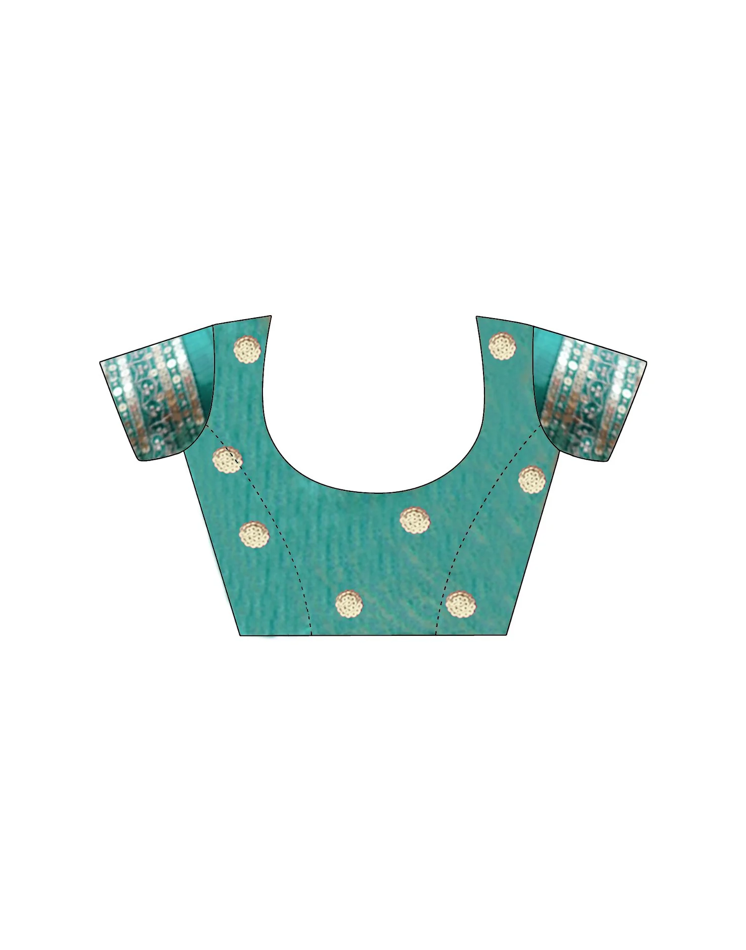Dusty Teal Green Silk Sequence Embroidery Saree - Image 10