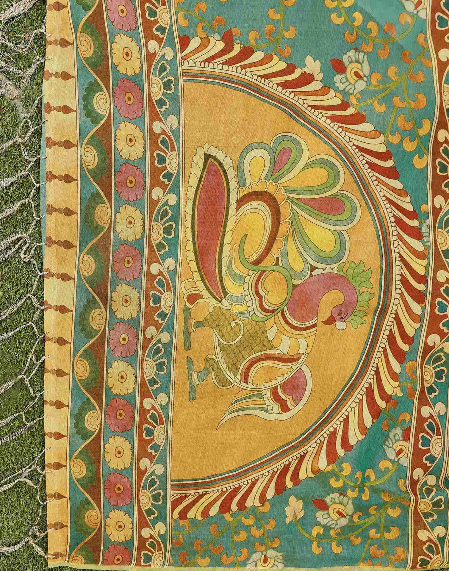 Golden Shimmer Silk Printed Kalamkari SareeĀ - Image 7