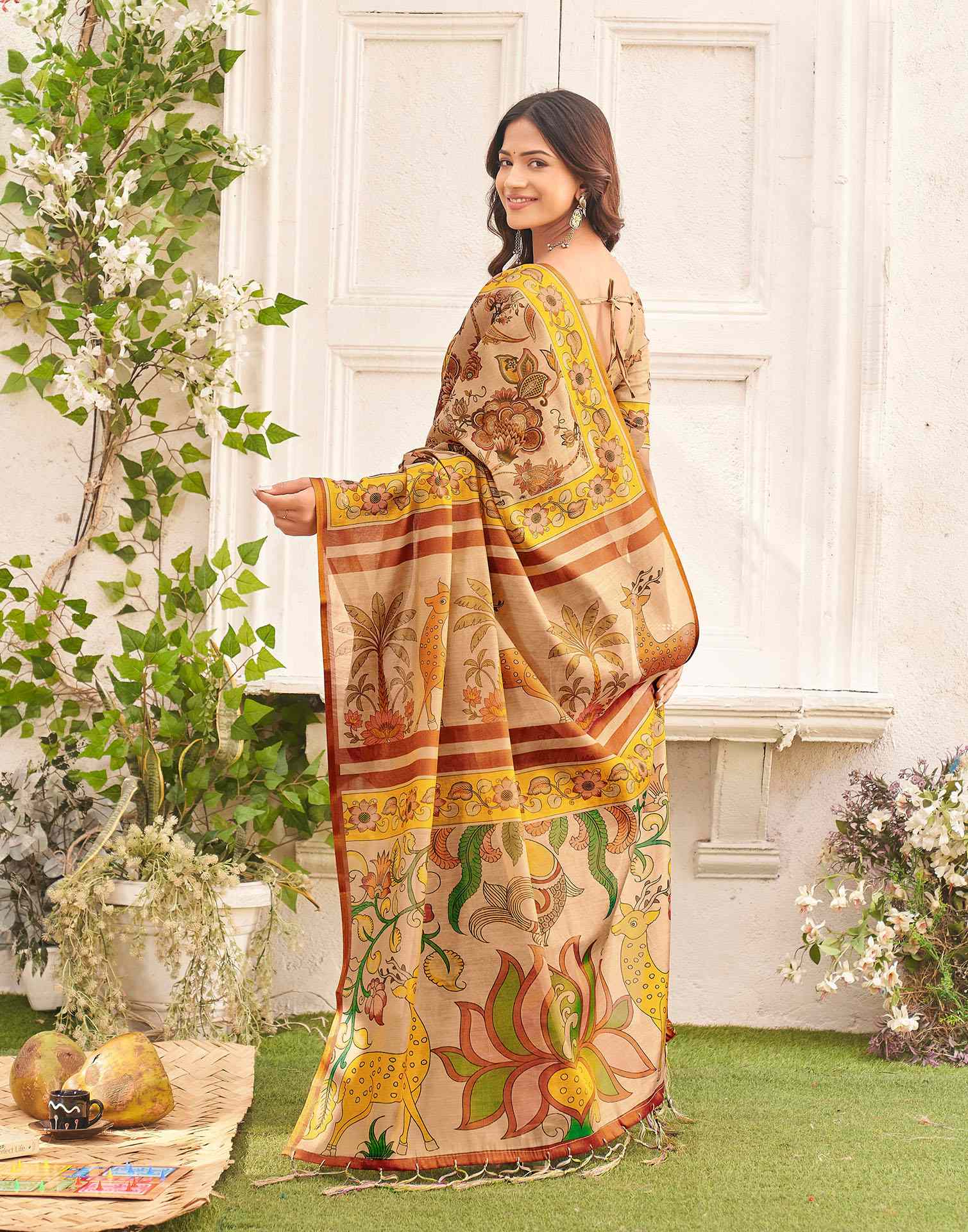Golden Shimmer Silk Printed Kalamkari SareeĀ - Image 6