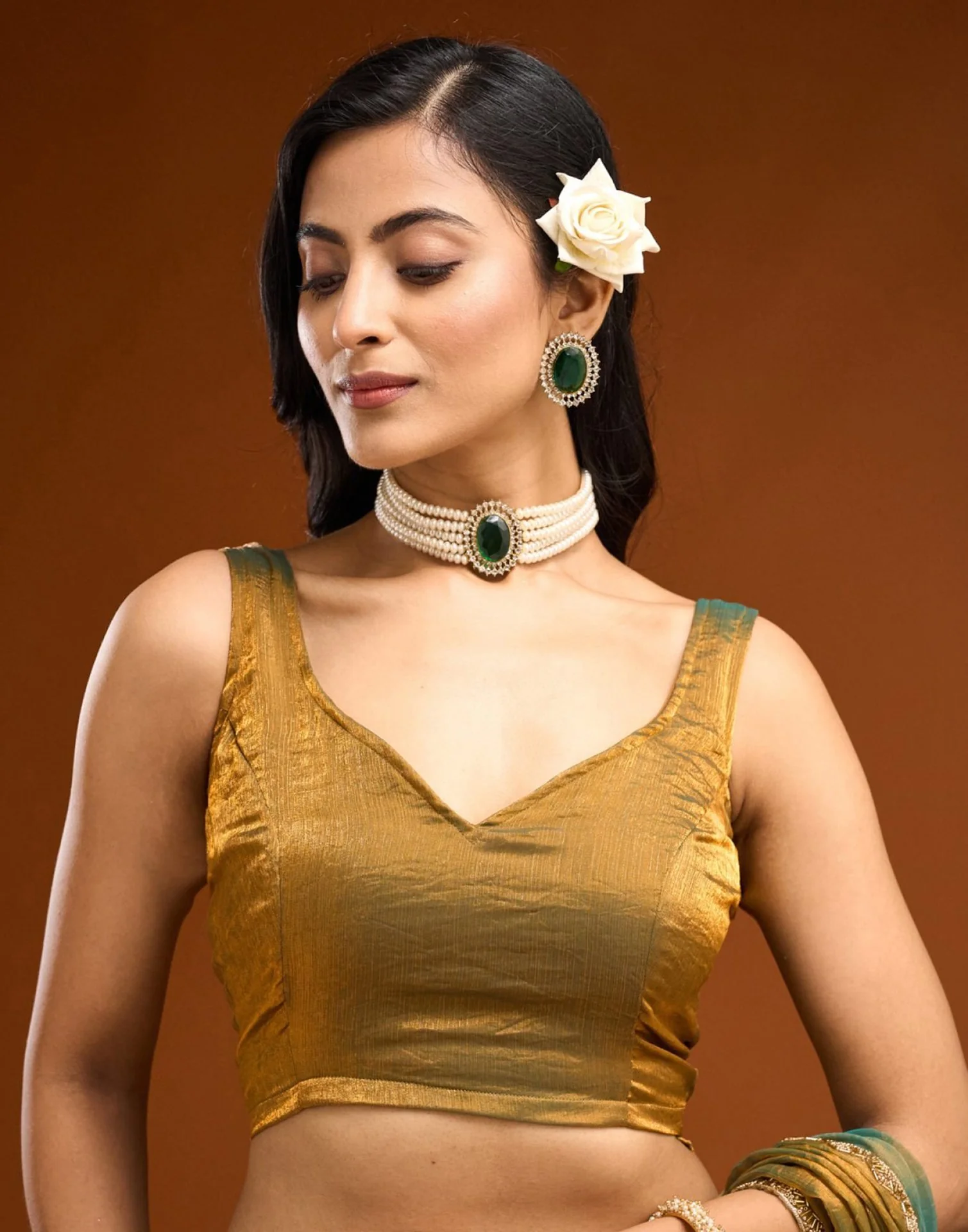 Golden Shimmer Top Dyed Embellished Saree - Image 6