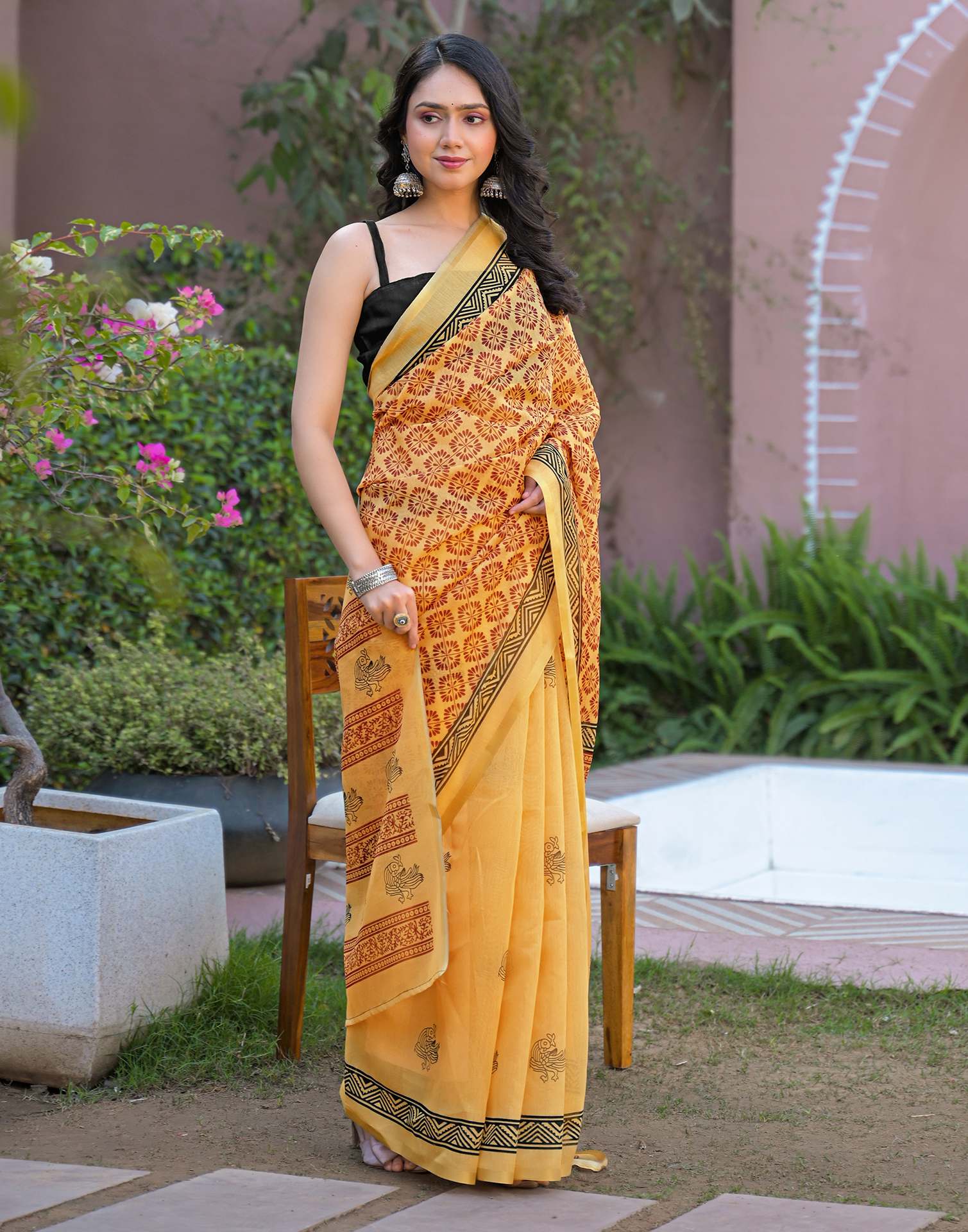 Goldenen Yellow Chanderi Printed Saree - Image 5