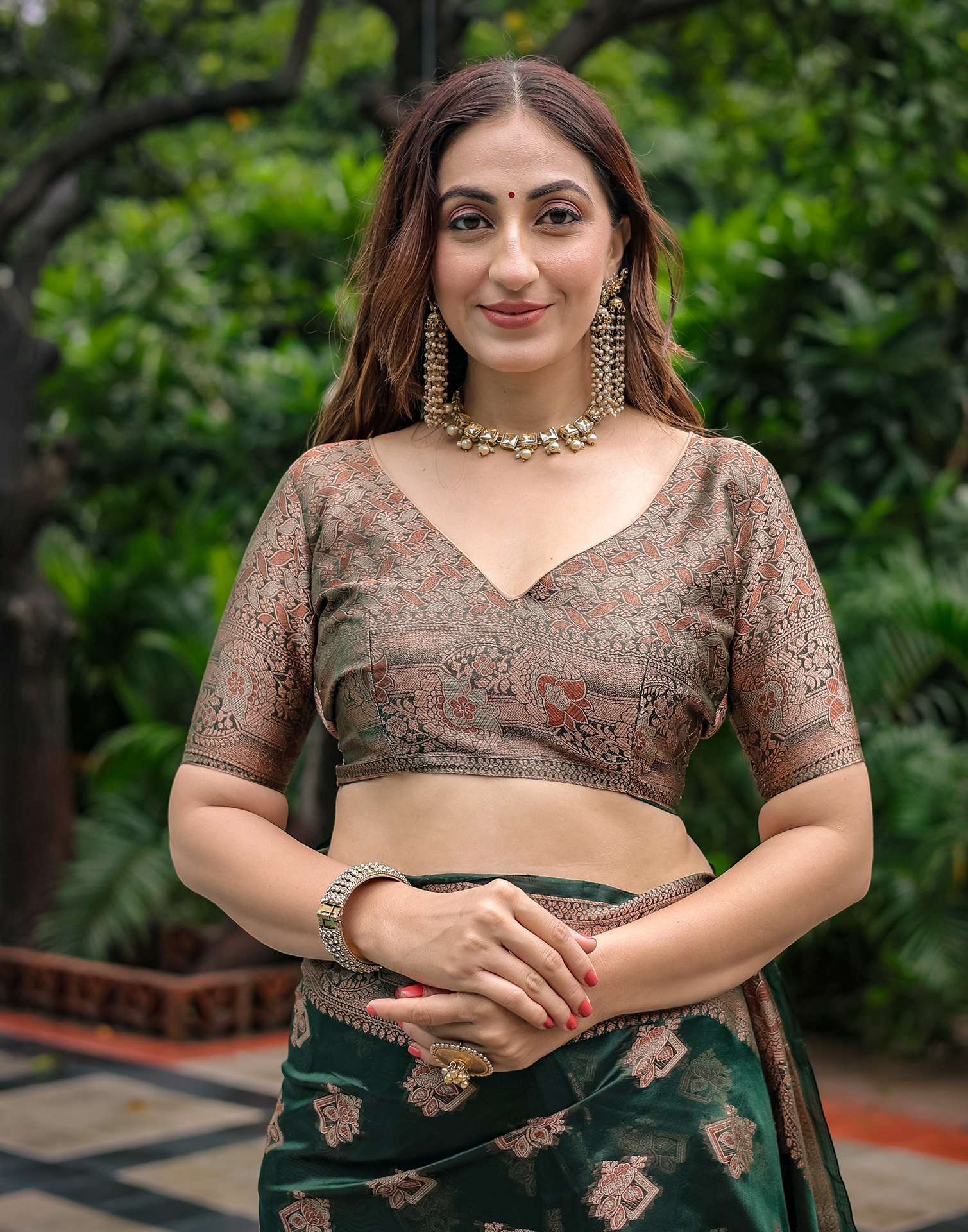 Green Chanderi Silk Woven Banarasi Saree - Image 10