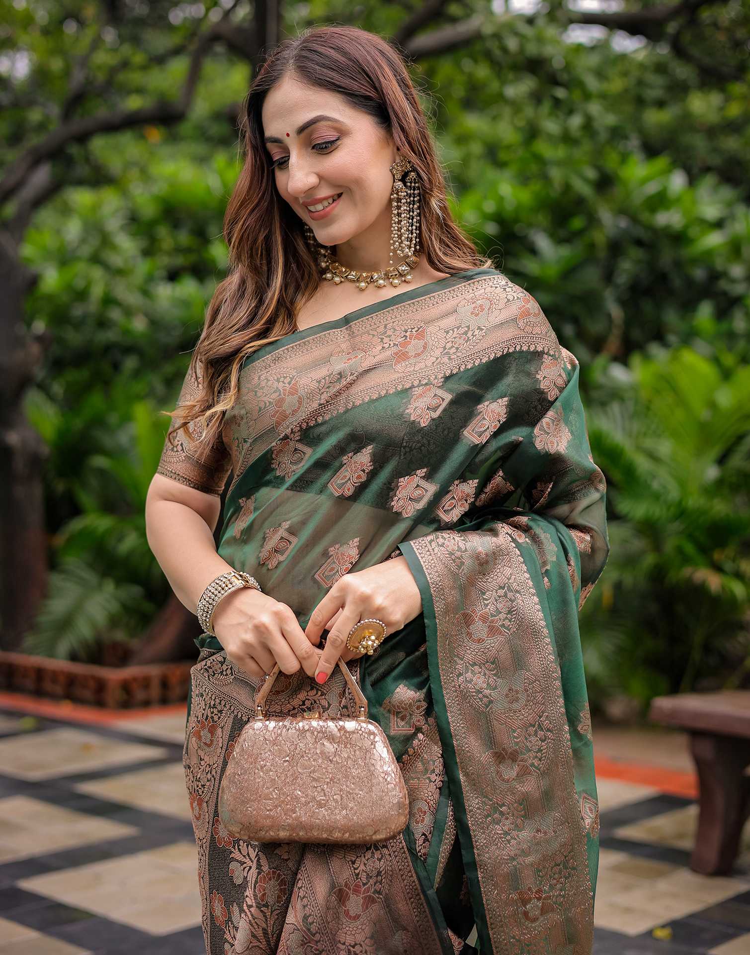 Green Chanderi Silk Woven Banarasi Saree - Image 4