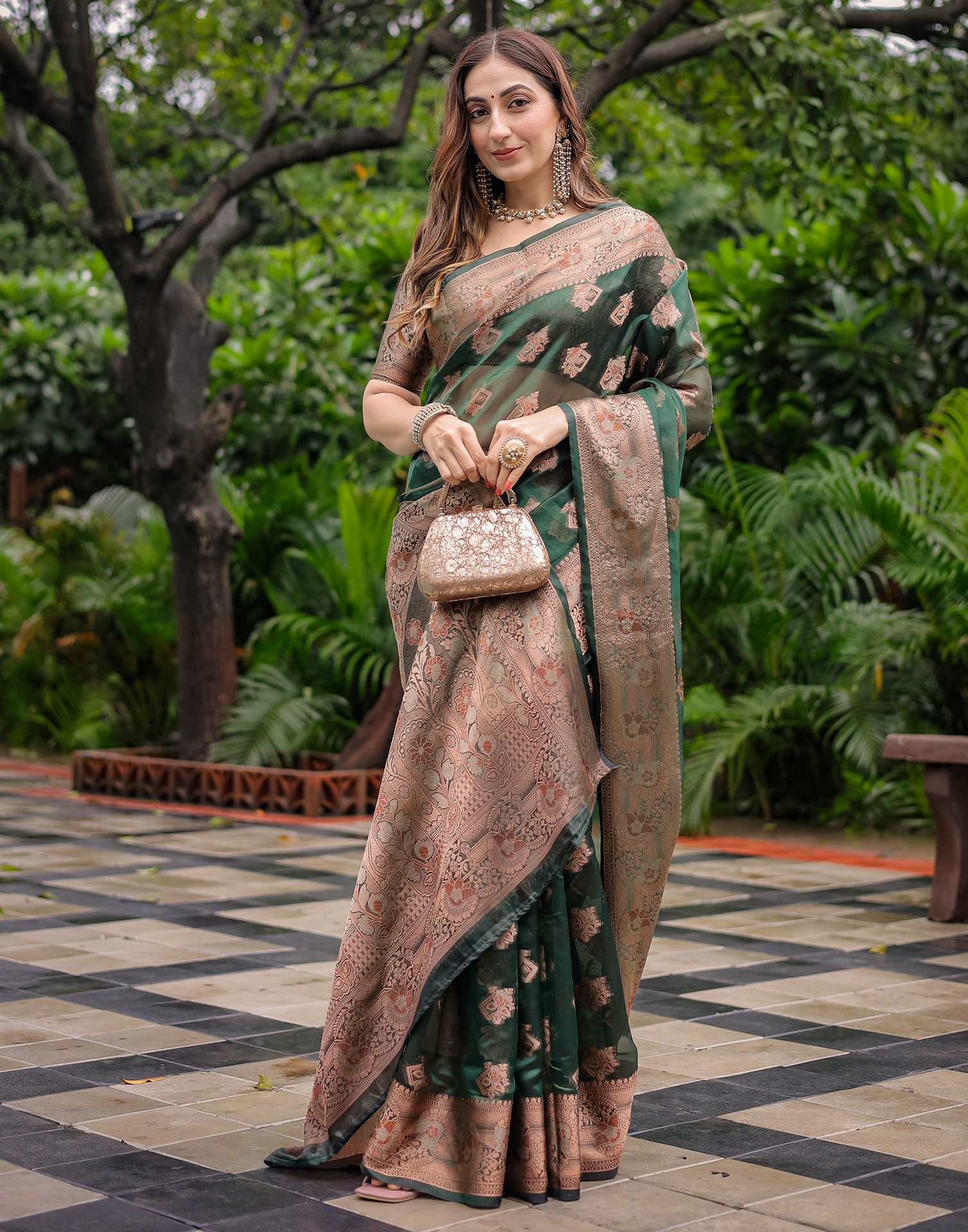 Green Chanderi Silk Woven Banarasi Saree - Image 8
