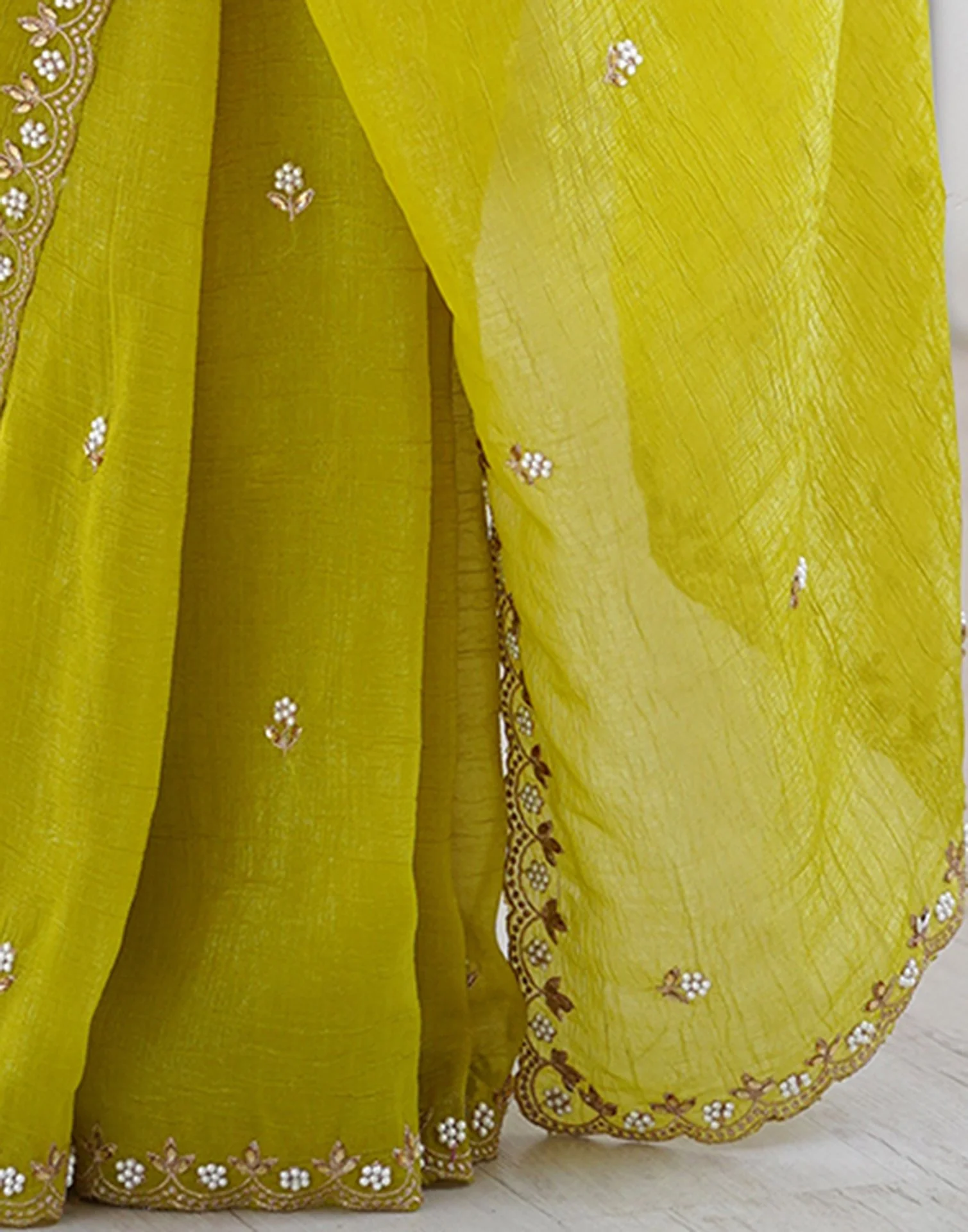 Green Chiffon Embroidery Saree - Image 9