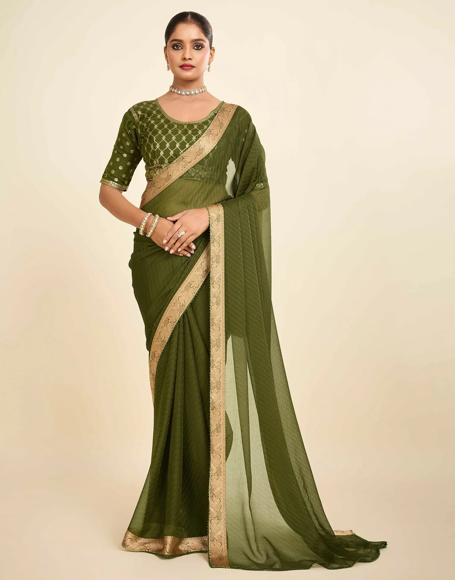Green Chiffon Lace Saree