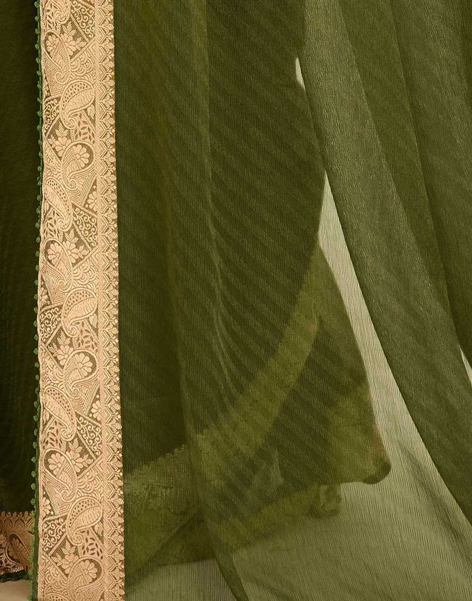 Green Chiffon Lace Saree - Image 7