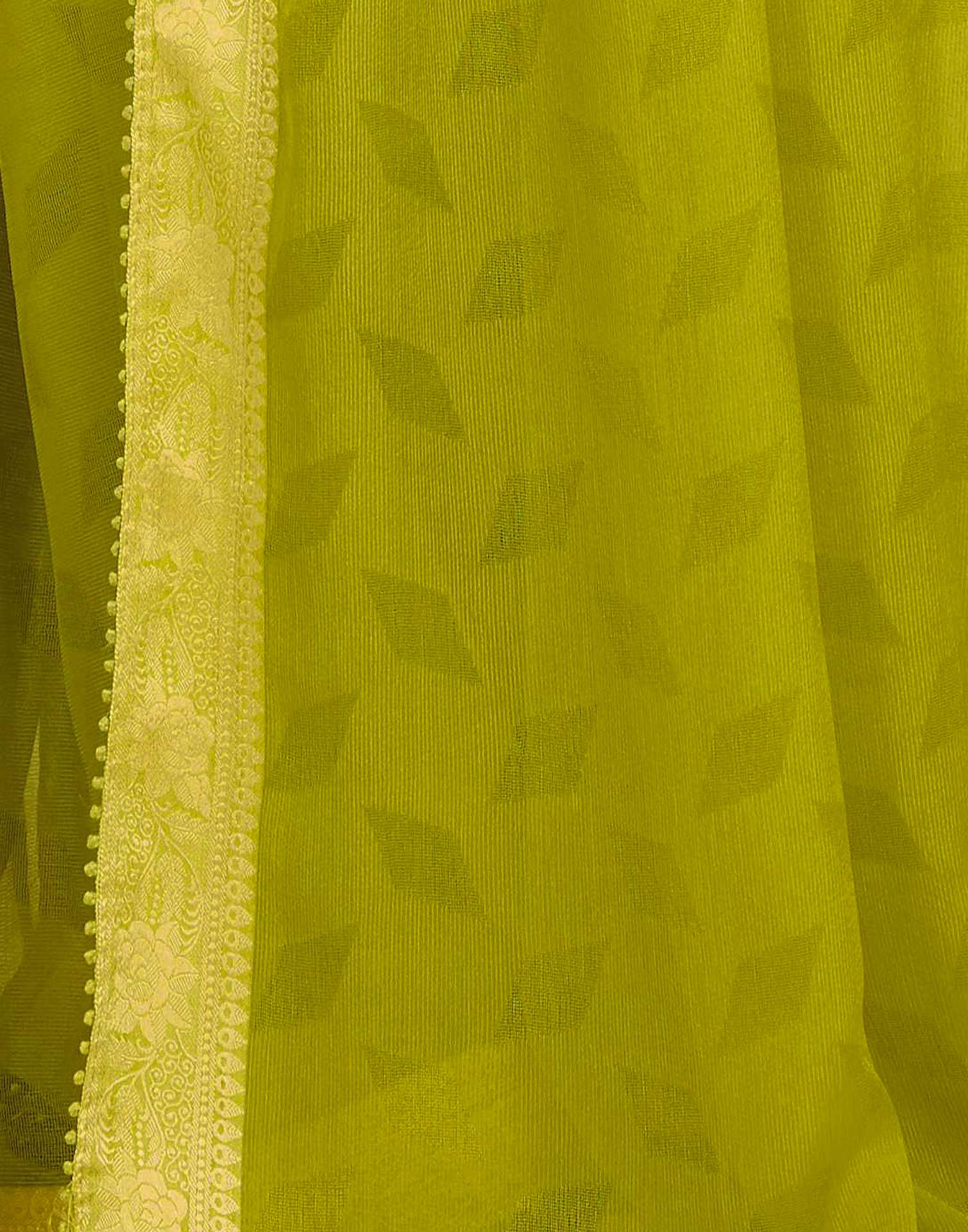 Green Chiffon Lace Saree - Image 7