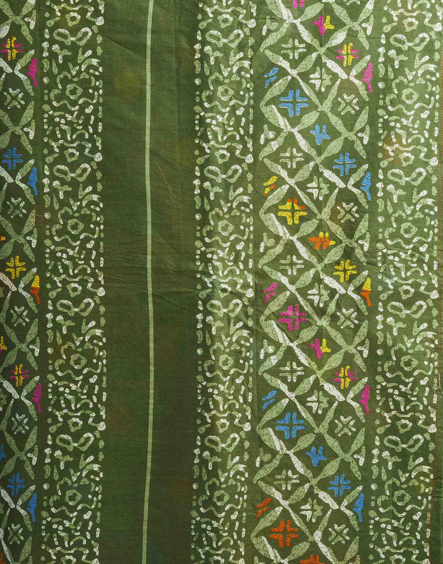 Green Cotton Printed Saree - Image 7