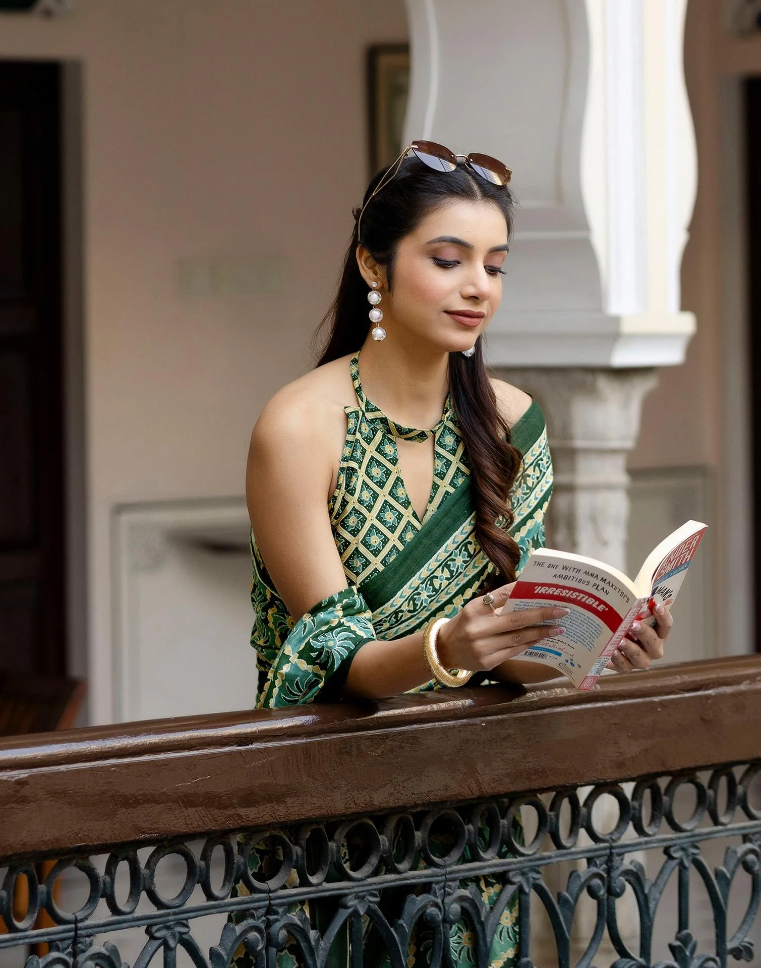 Green Cotton Printed Saree - Image 2