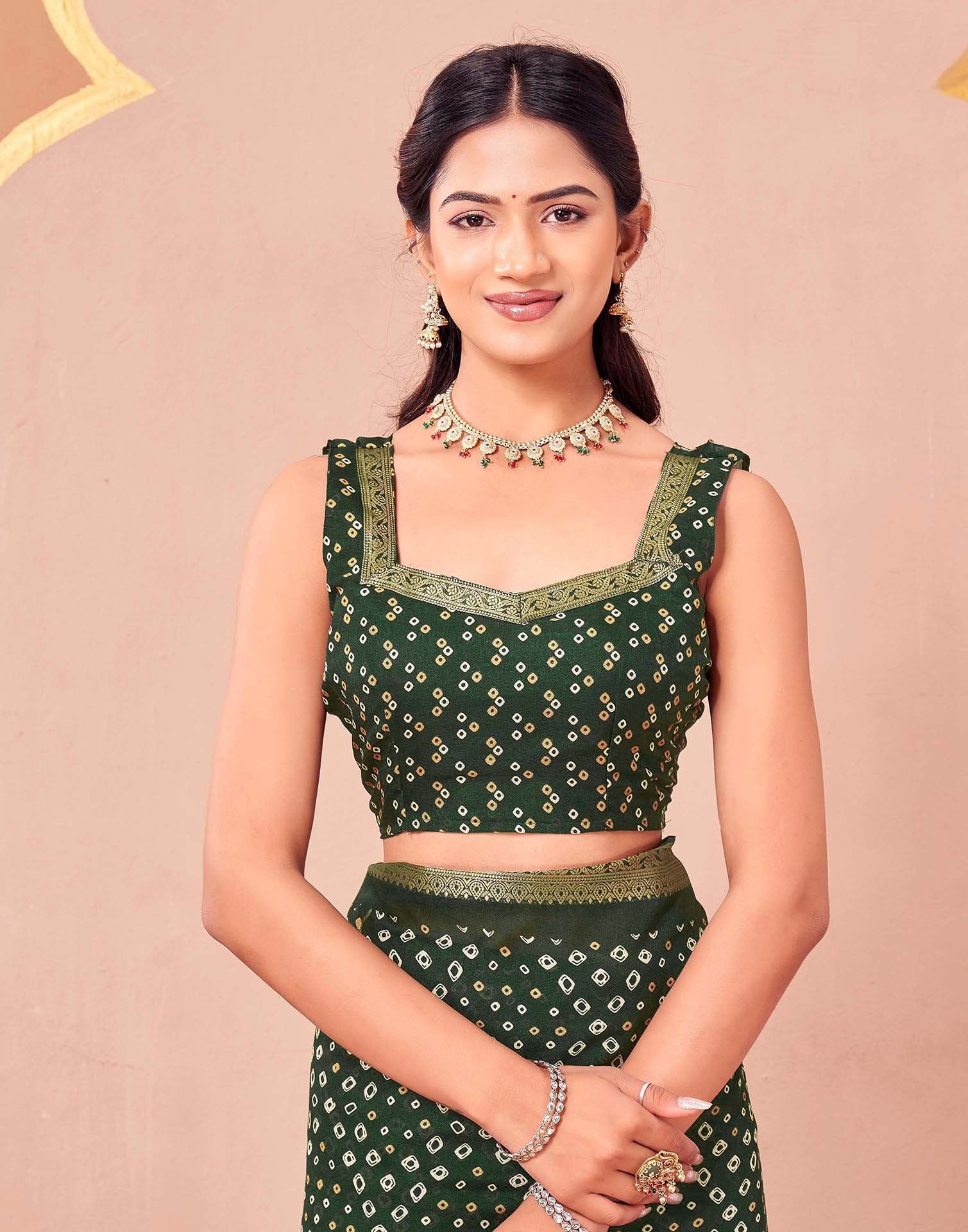 Green Georgette Bandhani Printed Saree - Image 8