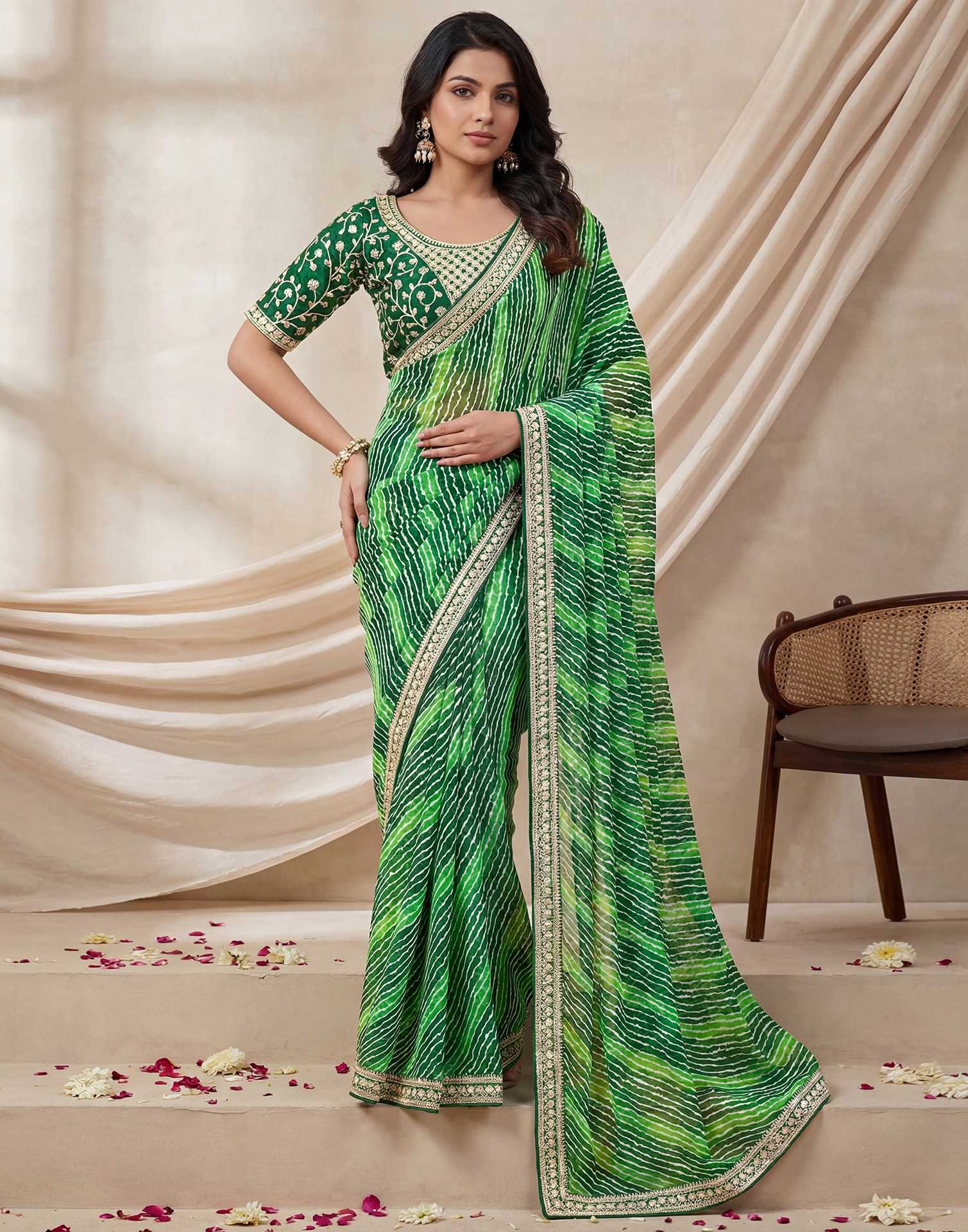 Green Georgette Laheriya Printed Saree