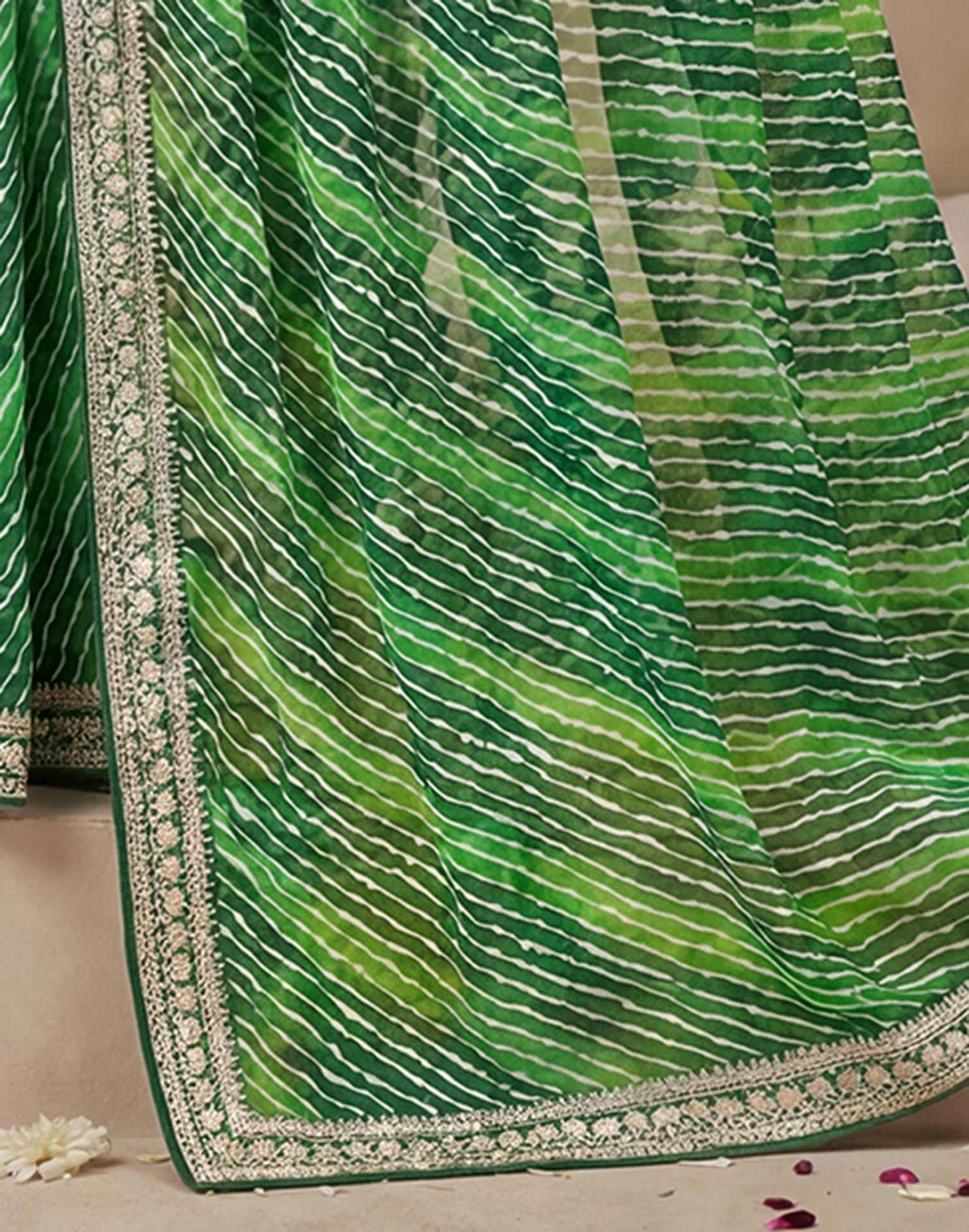 Green Georgette Laheriya Printed Saree - Image 6