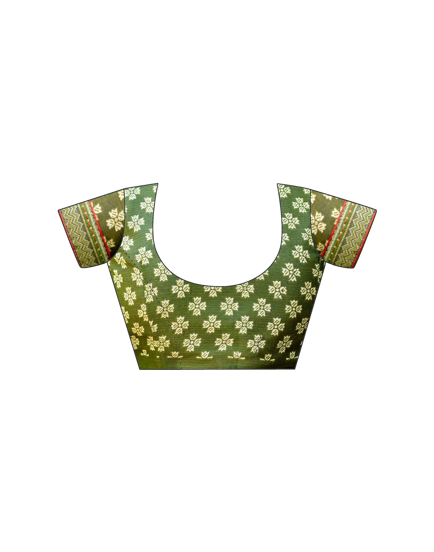 Green Georgette Printed Lace Saree - Image 14
