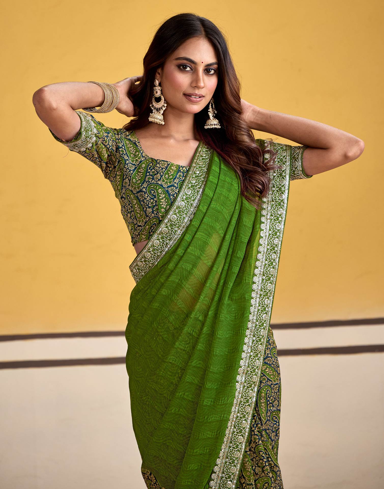 Green Georgette Printed Saree - Image 4