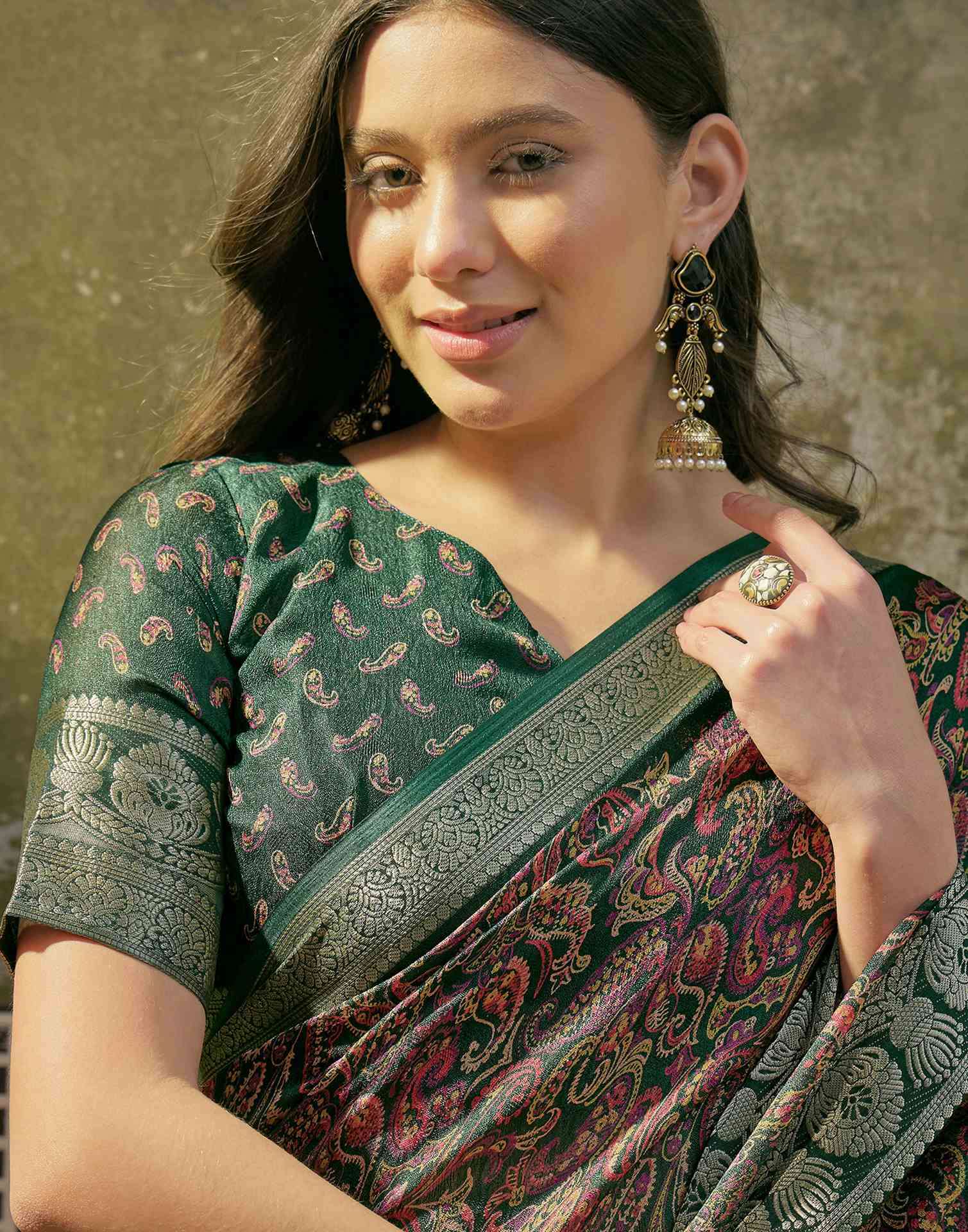 Green Georgette Printed Saree - Image 2