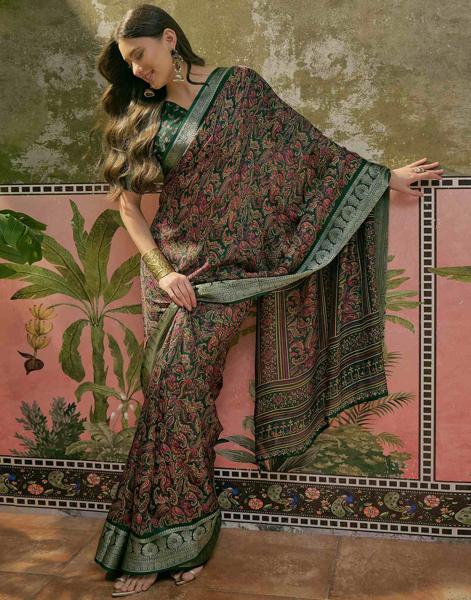 Green Georgette Printed Saree - Image 6