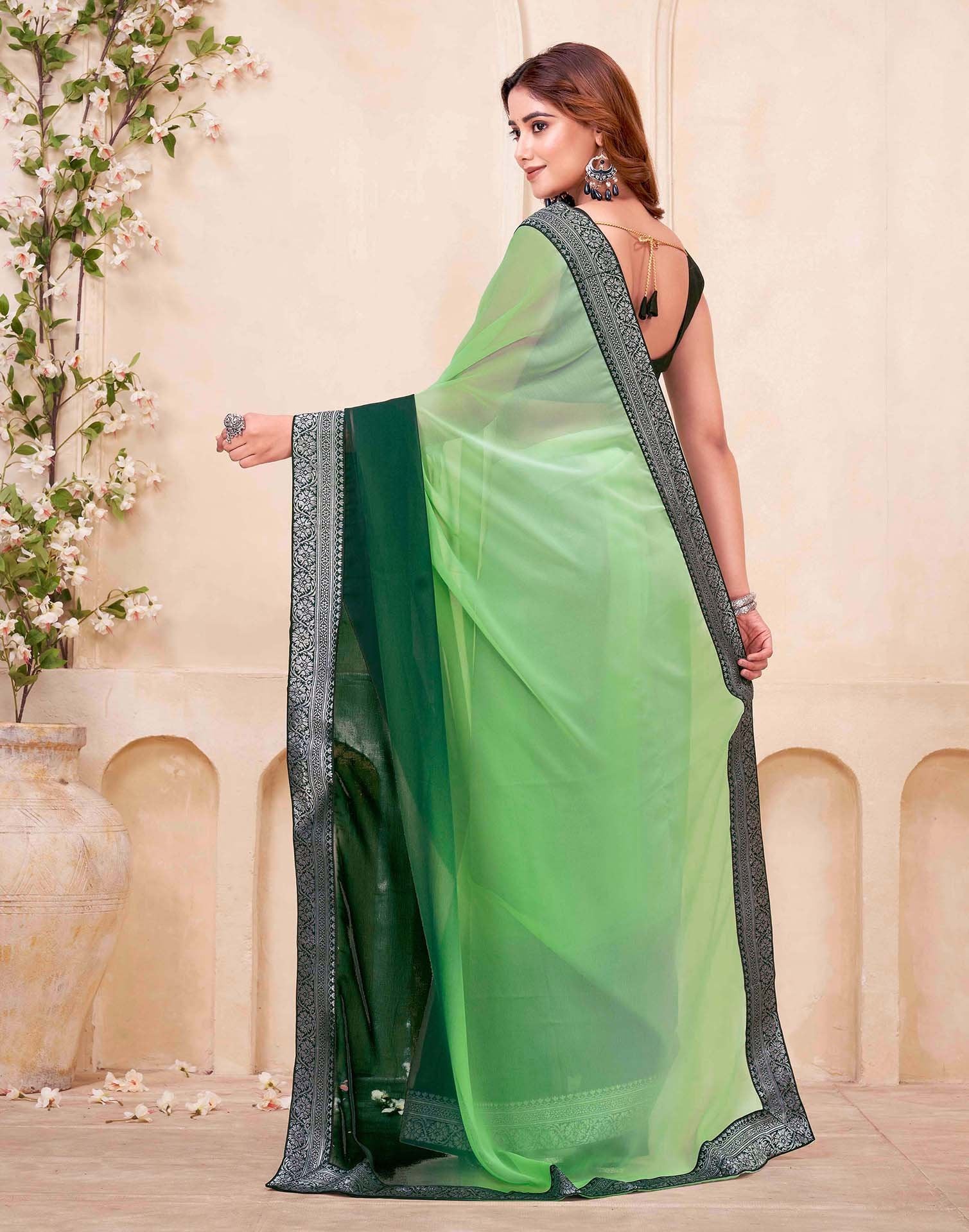 Green Georgette Woven Lace Saree - Image 6