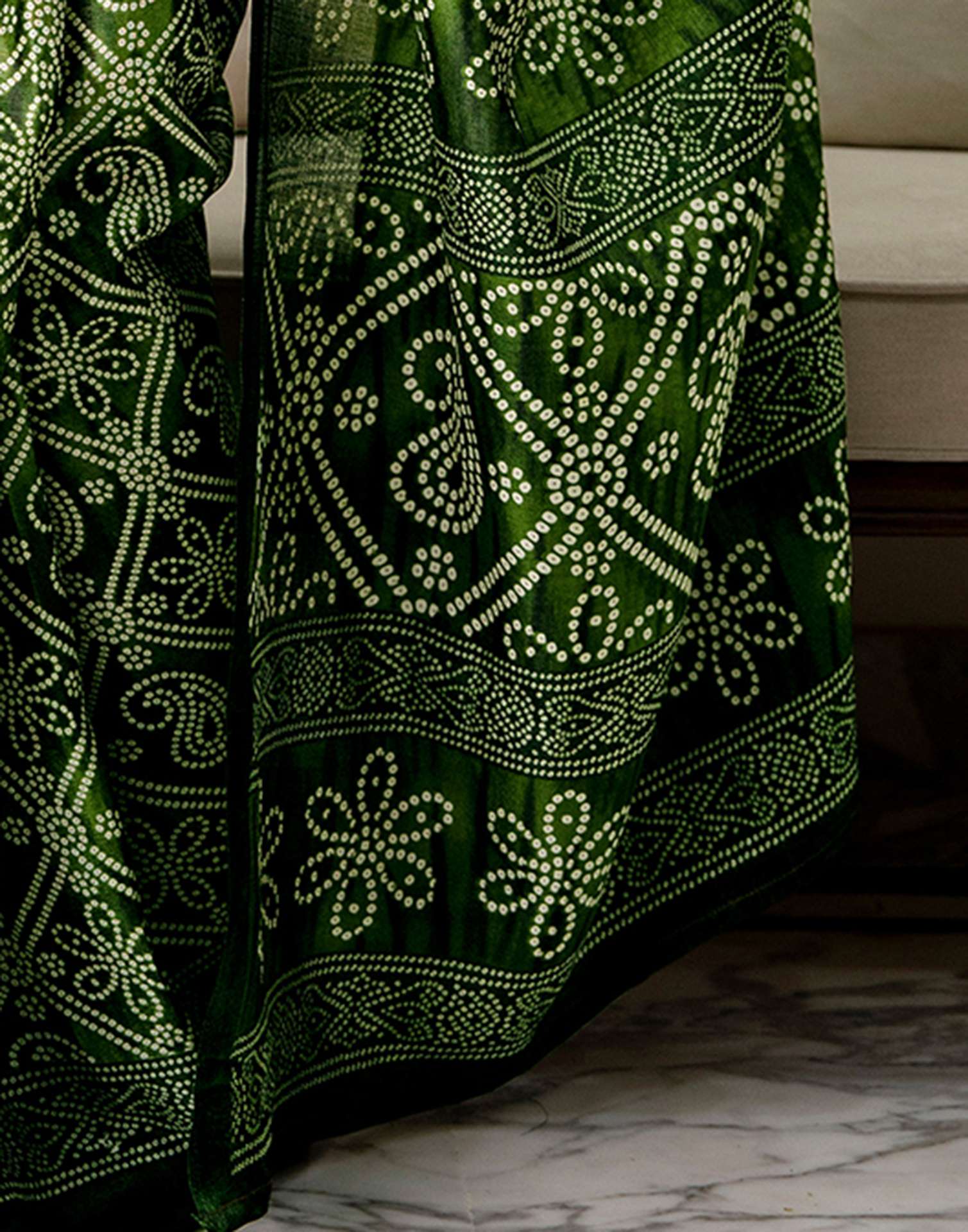 Green Khadi Bandhani Printed SareeĀ - Image 11