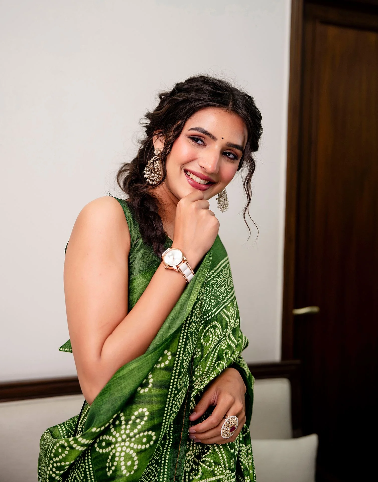 Green Khadi Bandhani Printed SareeĀ - Image 4