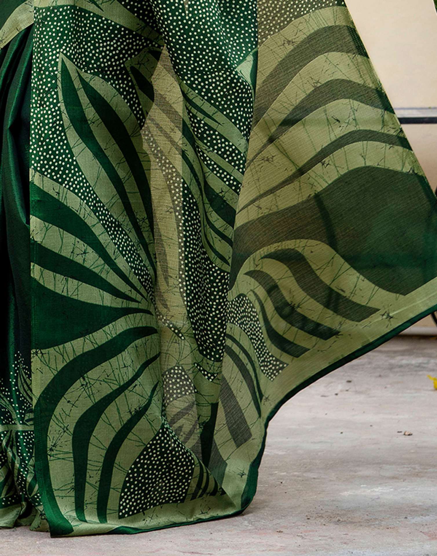 Green Khadi Printed Saree - Image 10