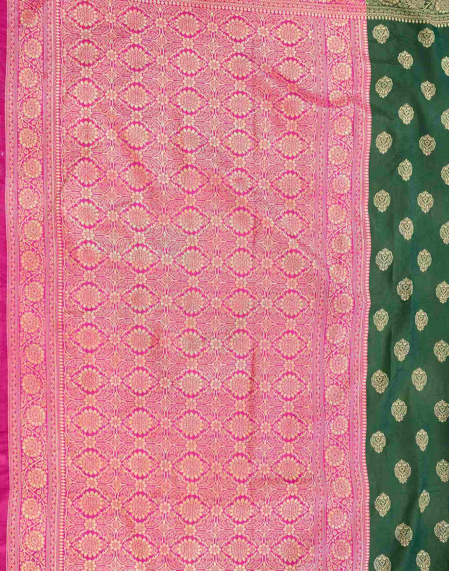 Green Shimmer Silk Woven Banarasi Saree - Image 8