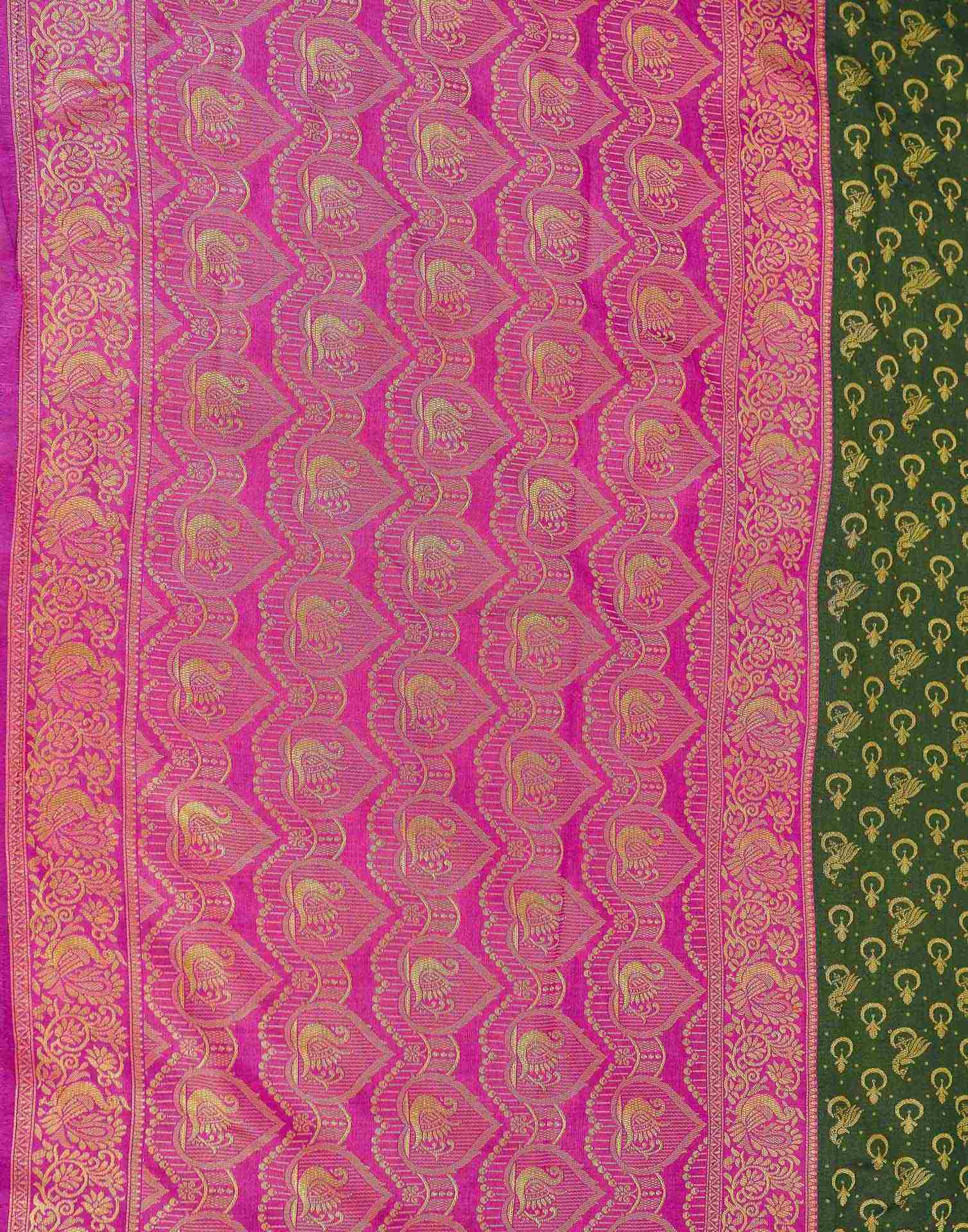 Green Shimmer Silk Woven Banarasi Saree - Image 8
