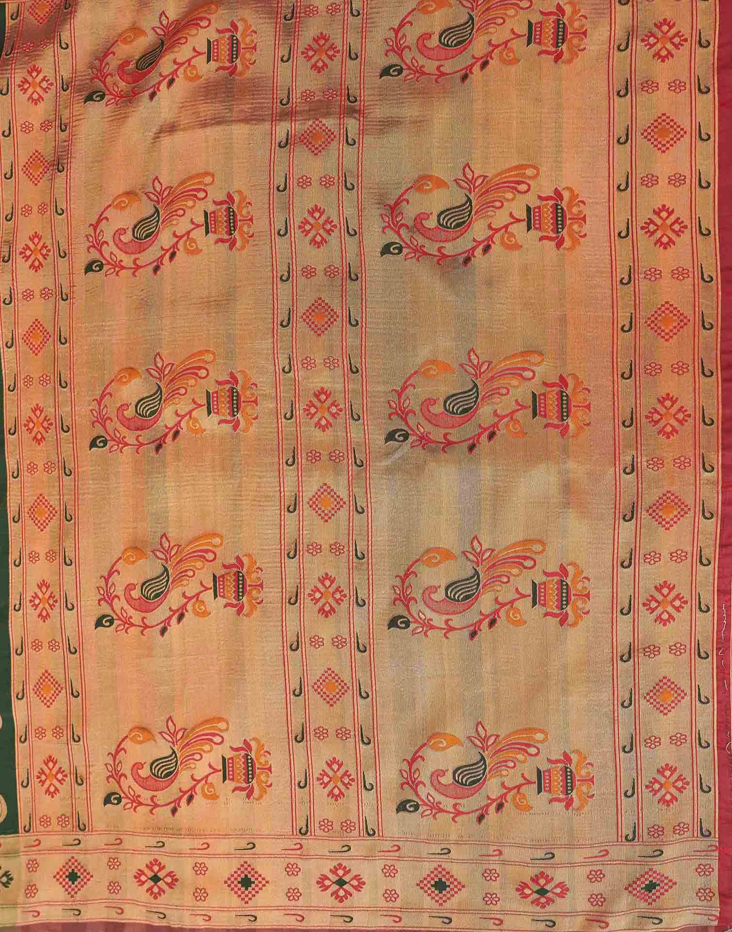 Green Shimmer Silk Woven Paithani Saree - Image 8