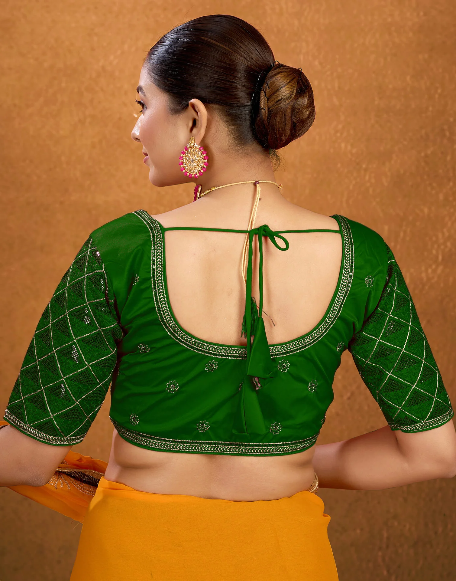 Green Silk Plain Embroidery Blouse - Image 2