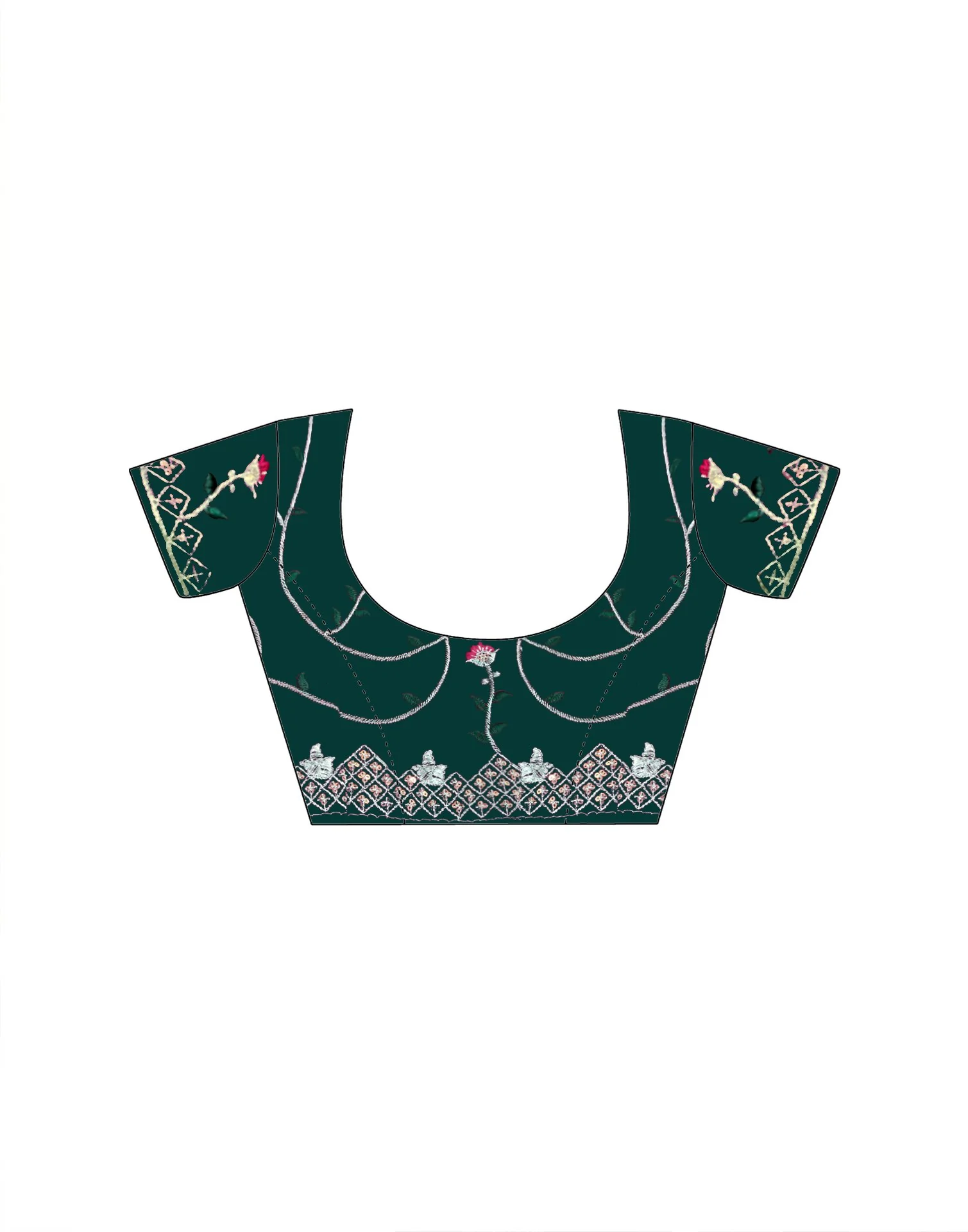 Green Silk Sequence Embroidery Saree - Image 11