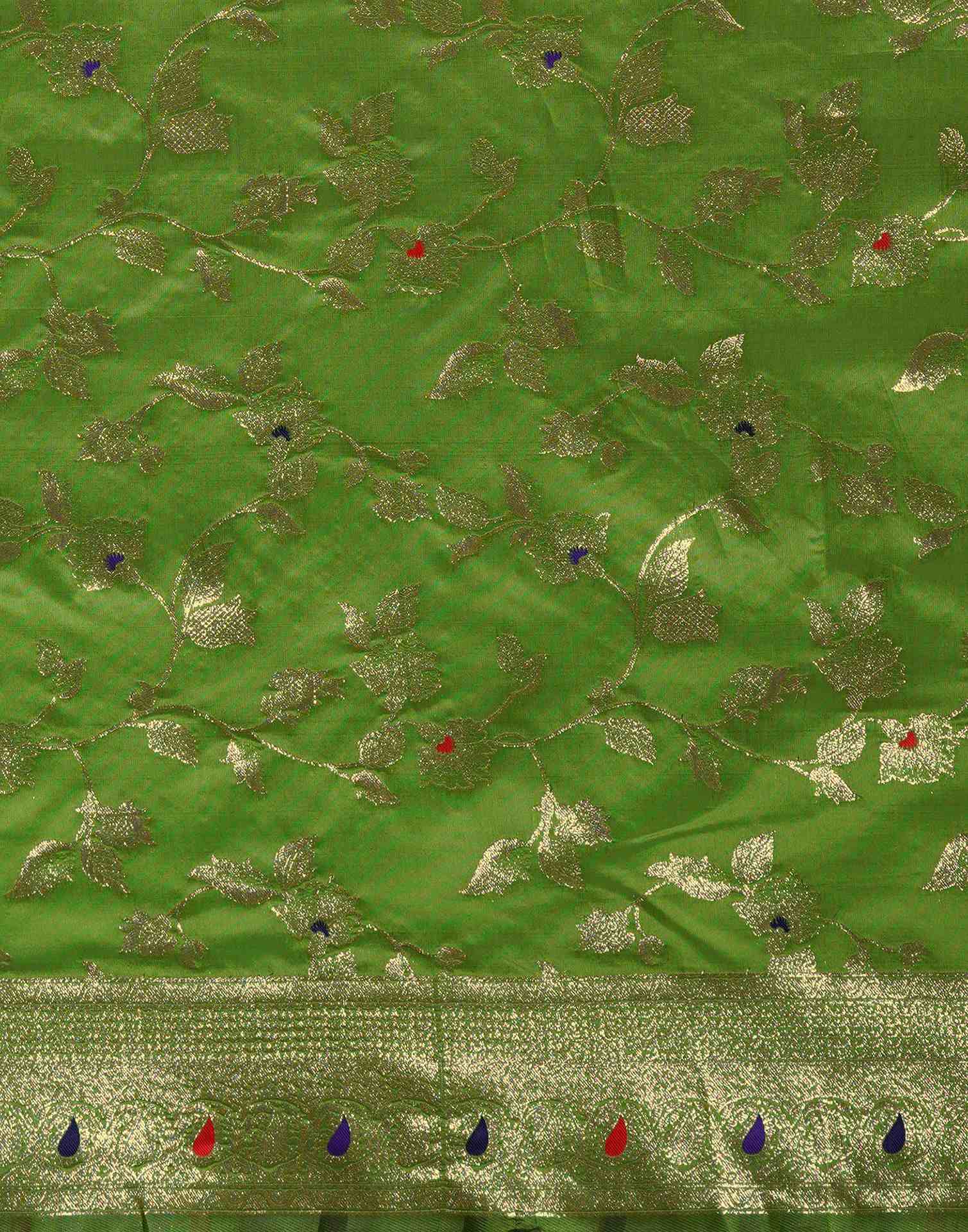 Green Silk Woven Banarasi Saree - Image 8