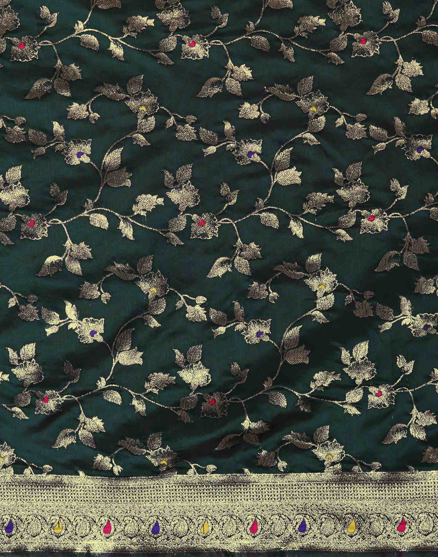 Green Silk Woven Banarasi Saree - Image 8