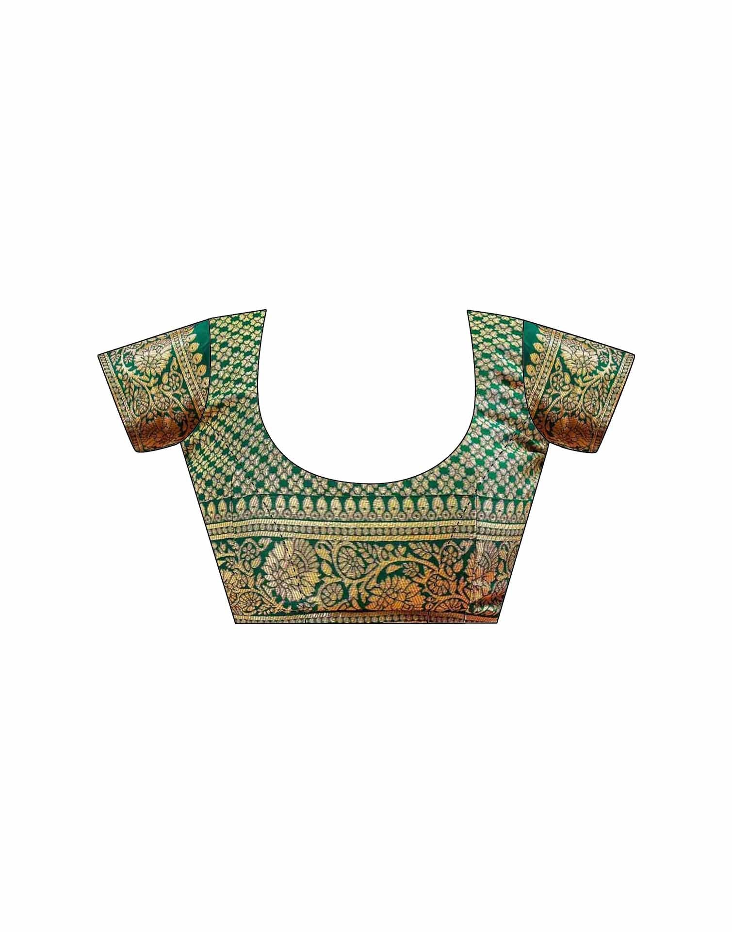 Green Silk Woven Banarasi Saree - Image 10