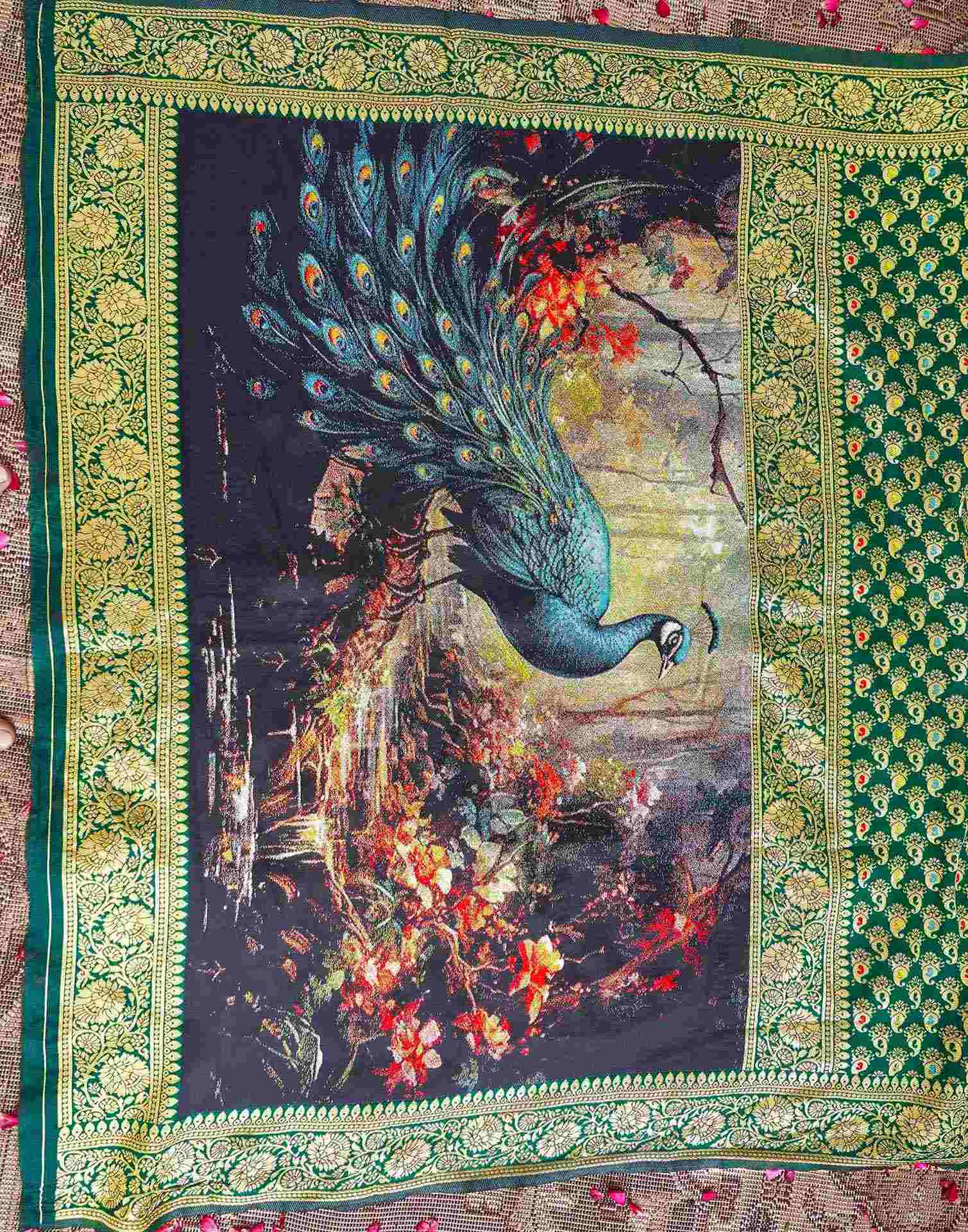 Green Silk Woven Banarasi Saree - Image 8