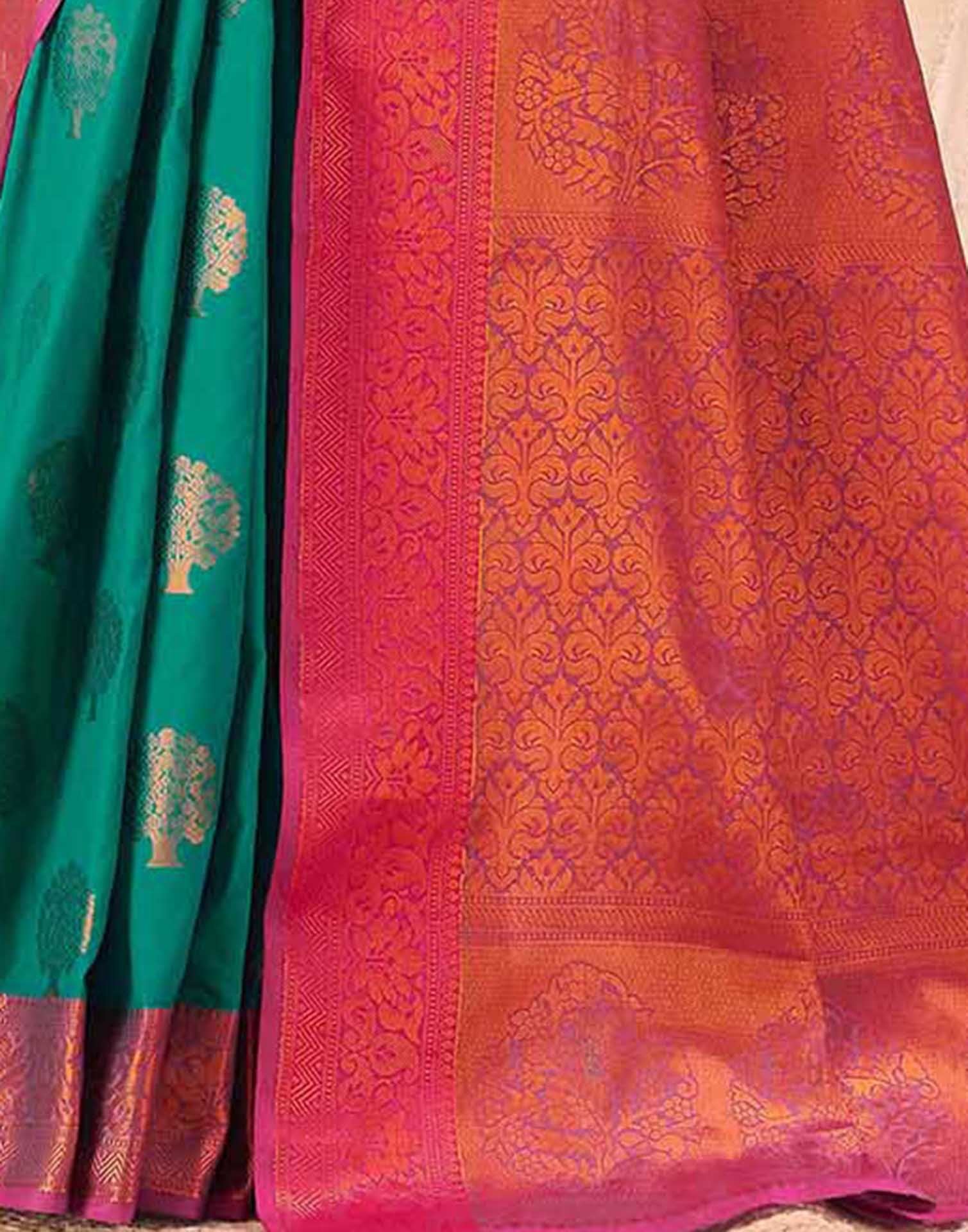 Green Silk Woven Banarasi Saree - Image 7
