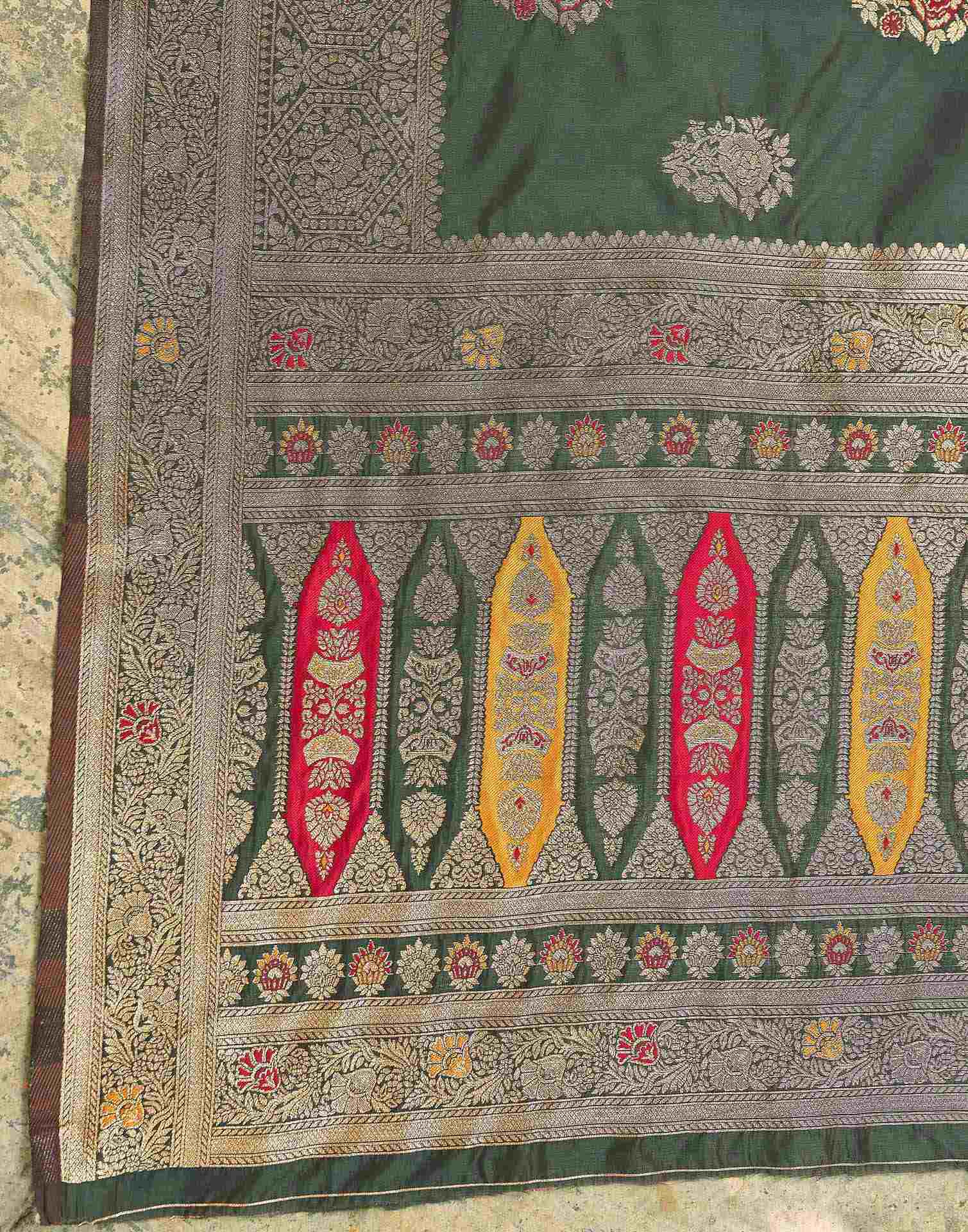Green Silk Woven Banarasi Saree - Image 7