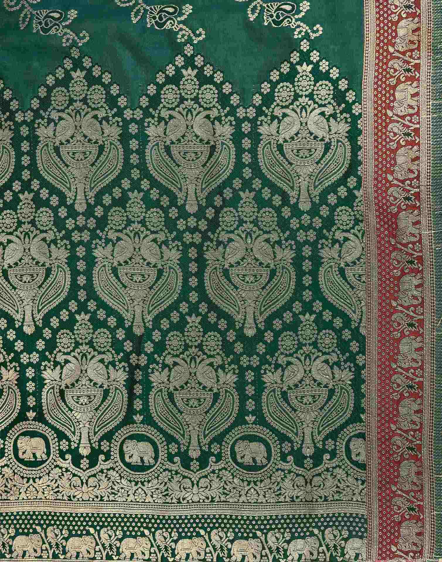 Green Silk Woven Banarasi Saree - Image 7