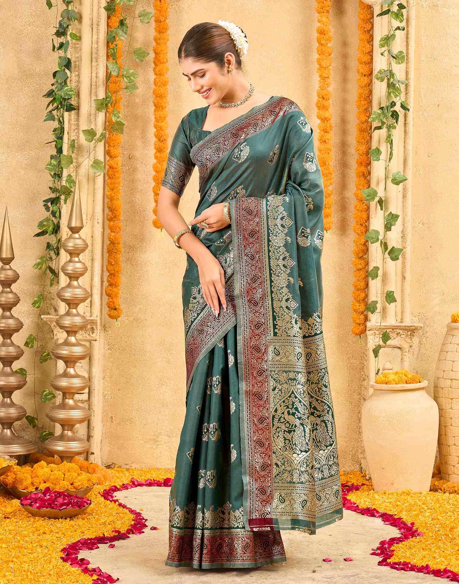 Green Silk Woven Banarasi Saree