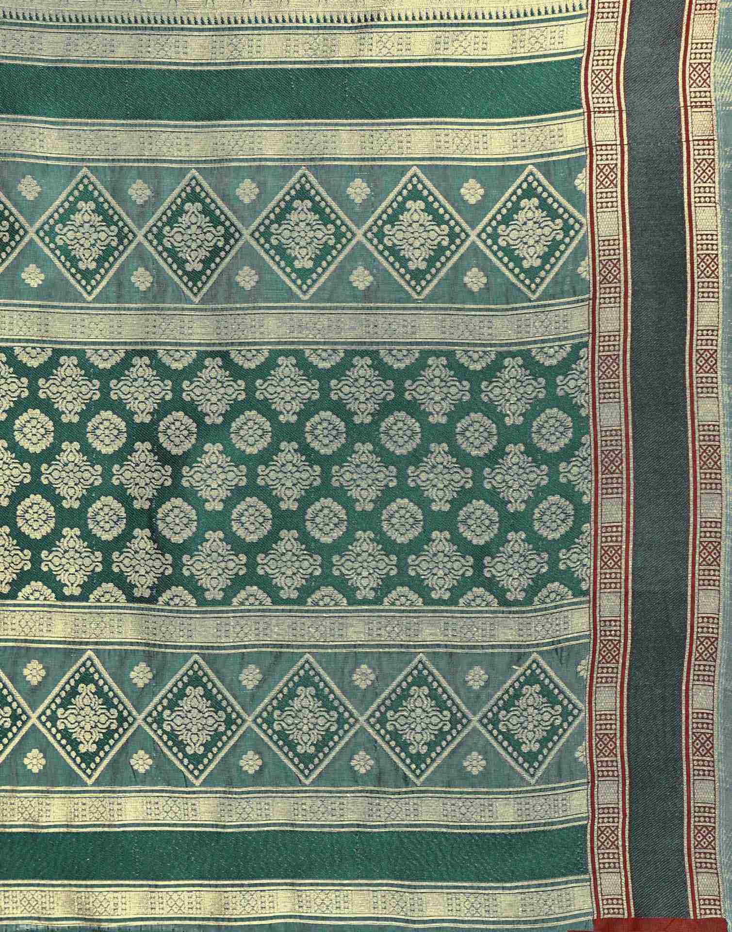 Green Silk Woven Banarasi Saree - Image 7