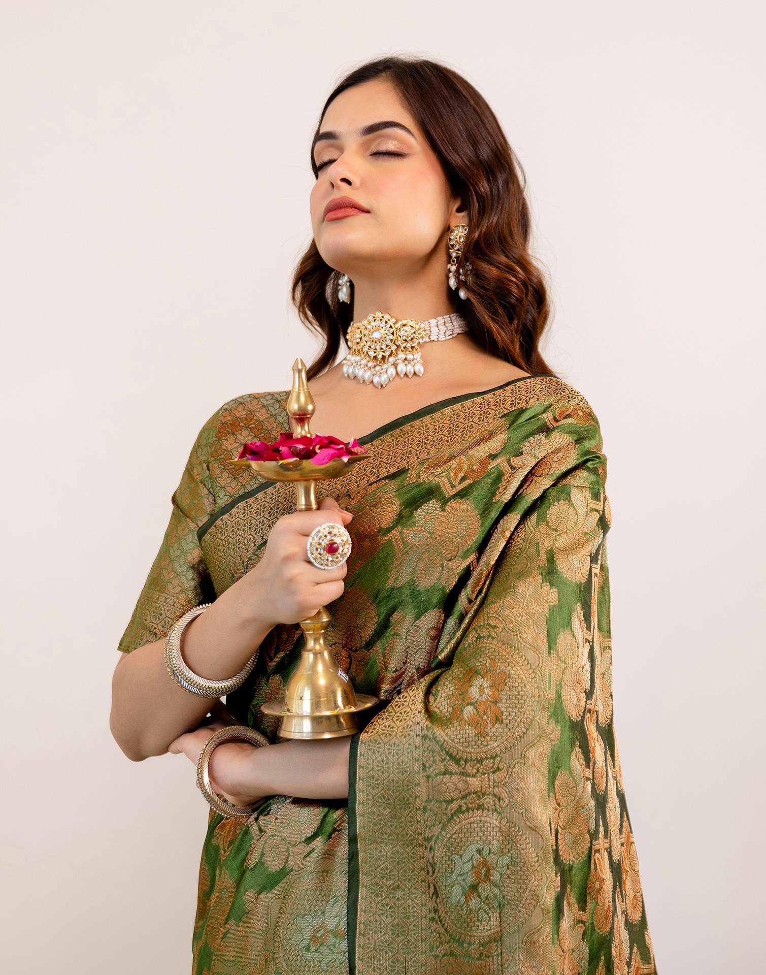 Green Silk Woven Banarasi Saree - Image 9