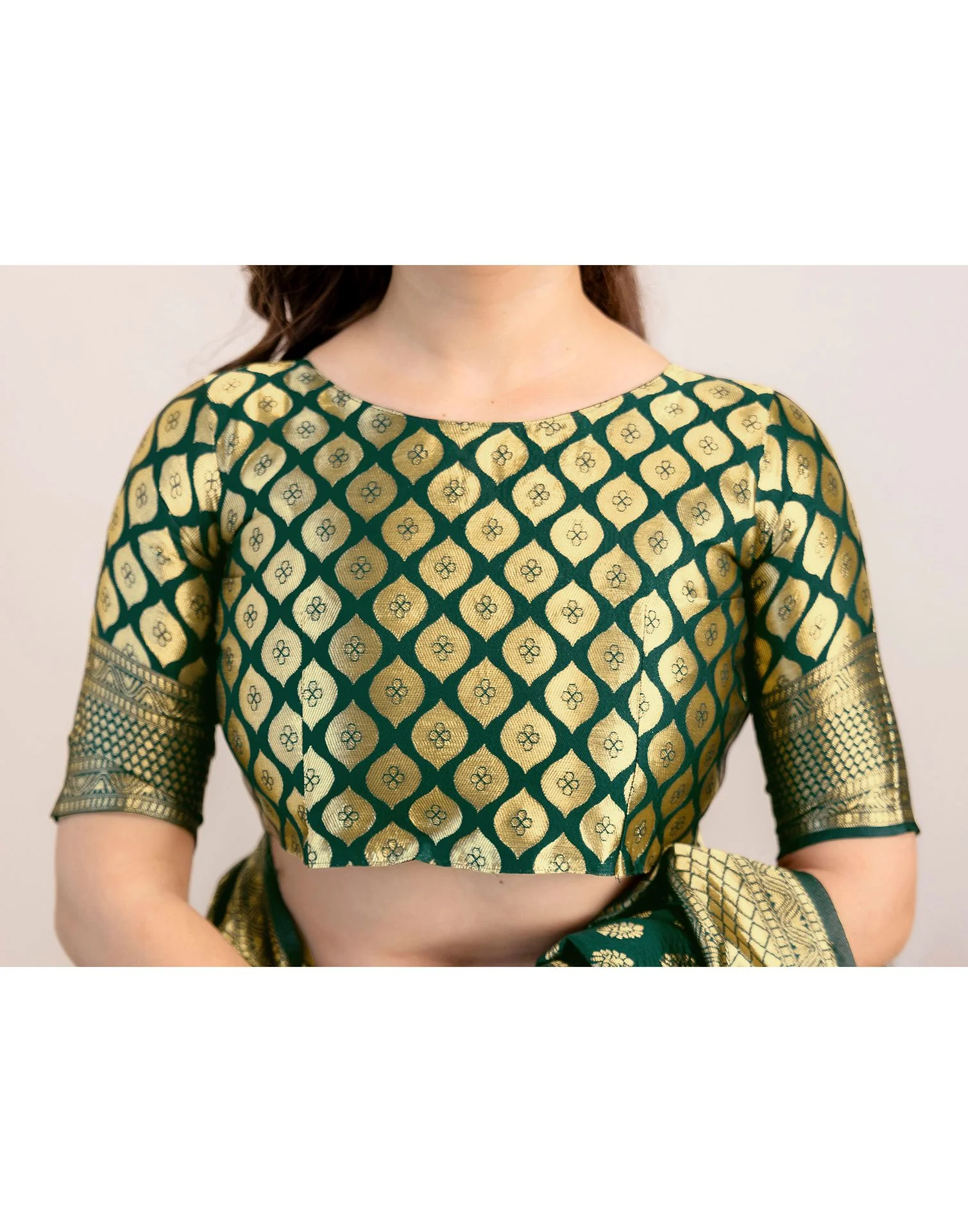 Green Silk Woven Banarasi Saree - Image 13