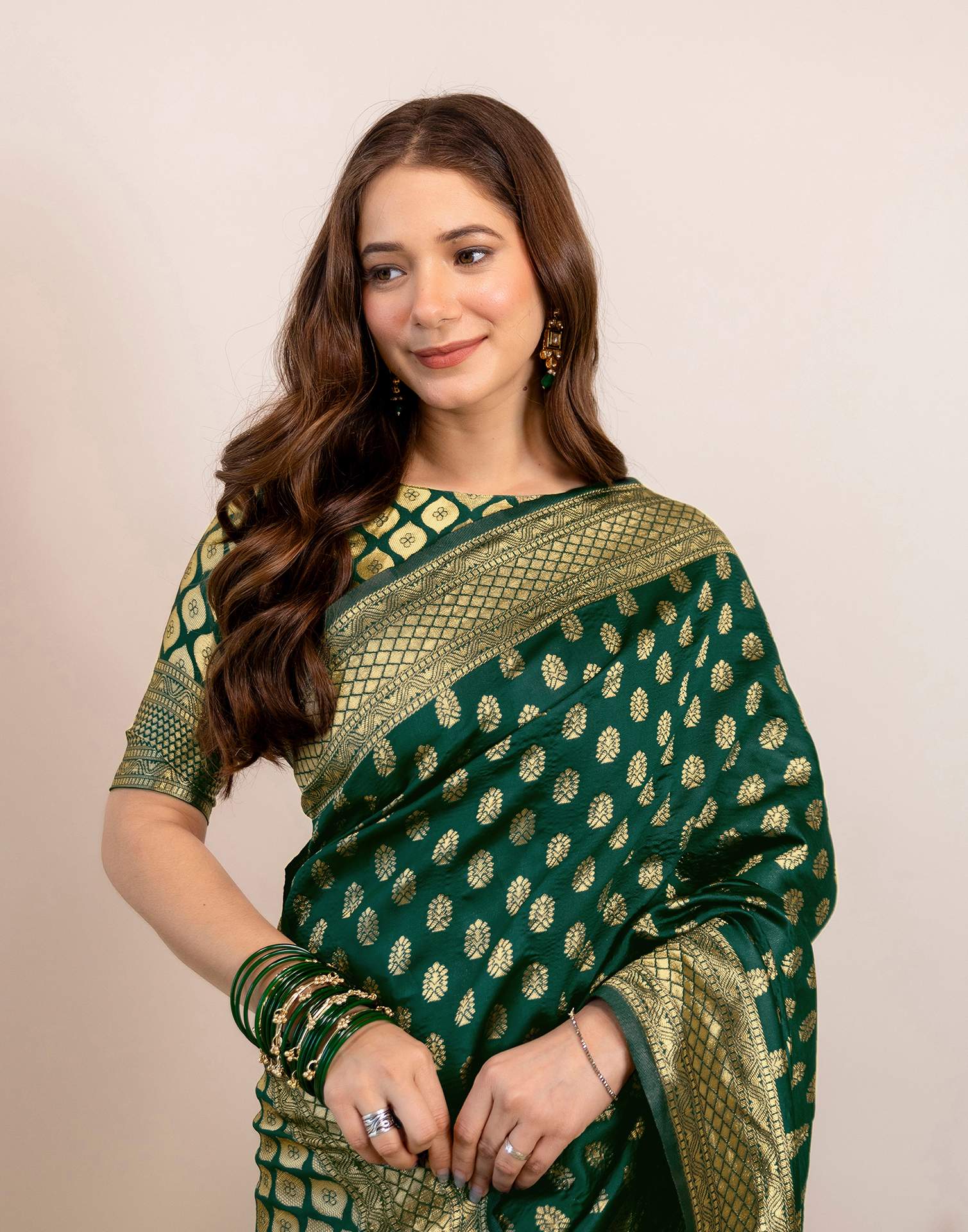 Green Silk Woven Banarasi Saree - Image 7