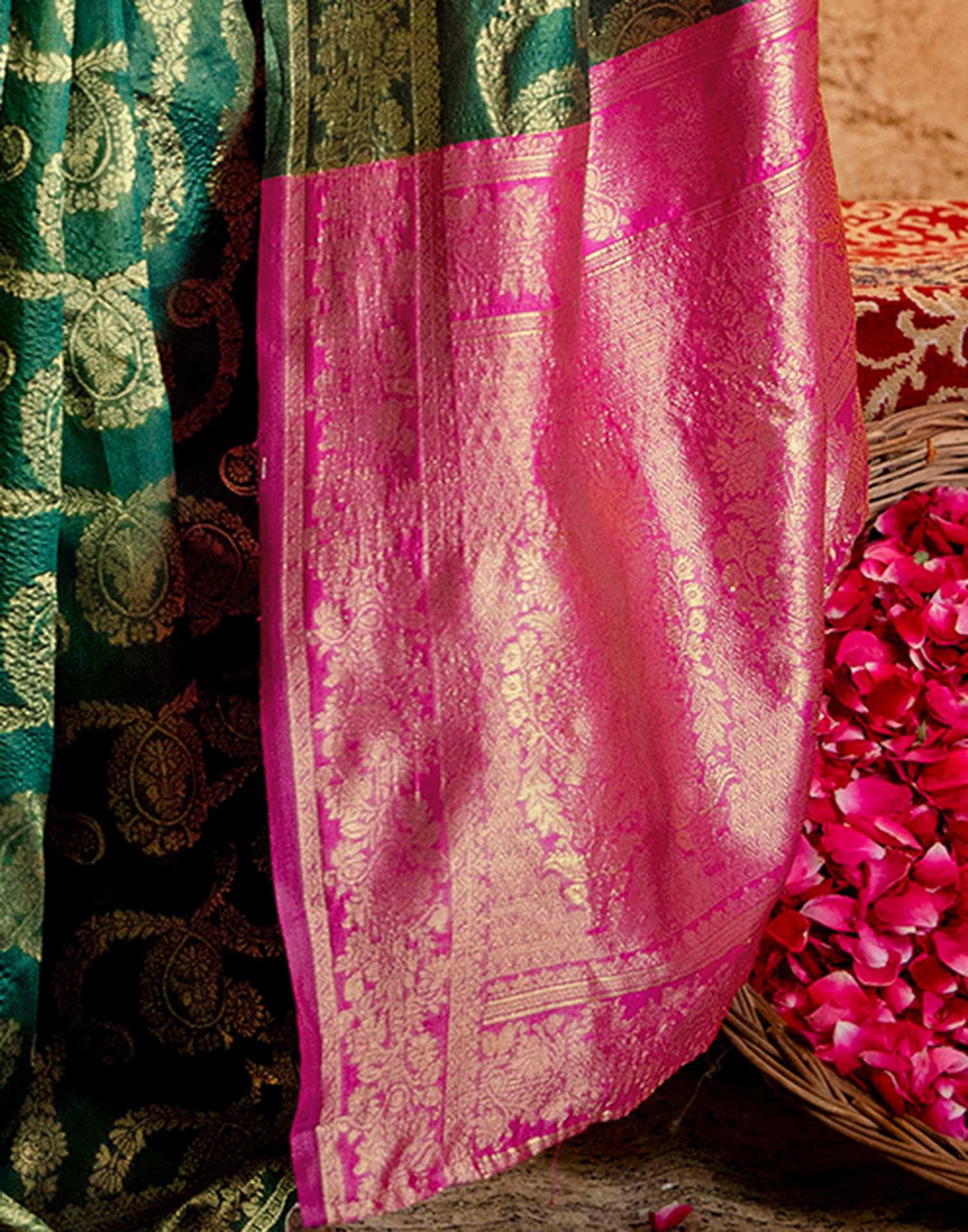 Green Silk Woven Banarasi Saree - Image 12