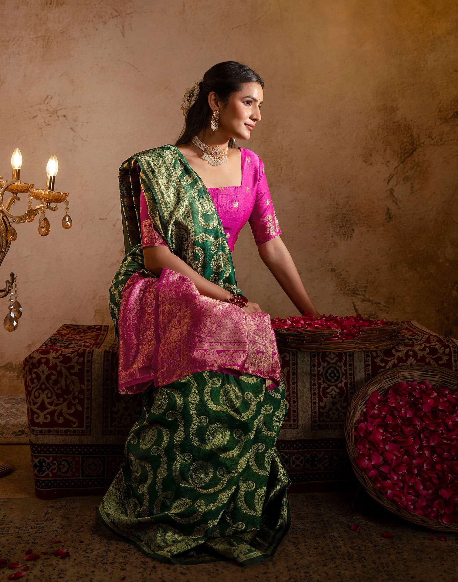 Green Silk Woven Banarasi Saree - Image 8