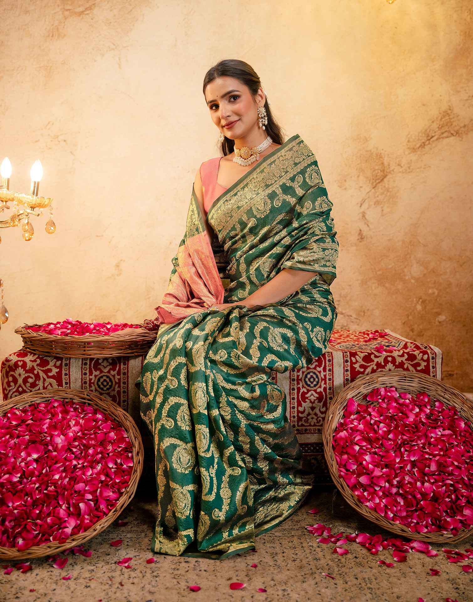 Green Silk Woven Banarasi Saree - Image 10