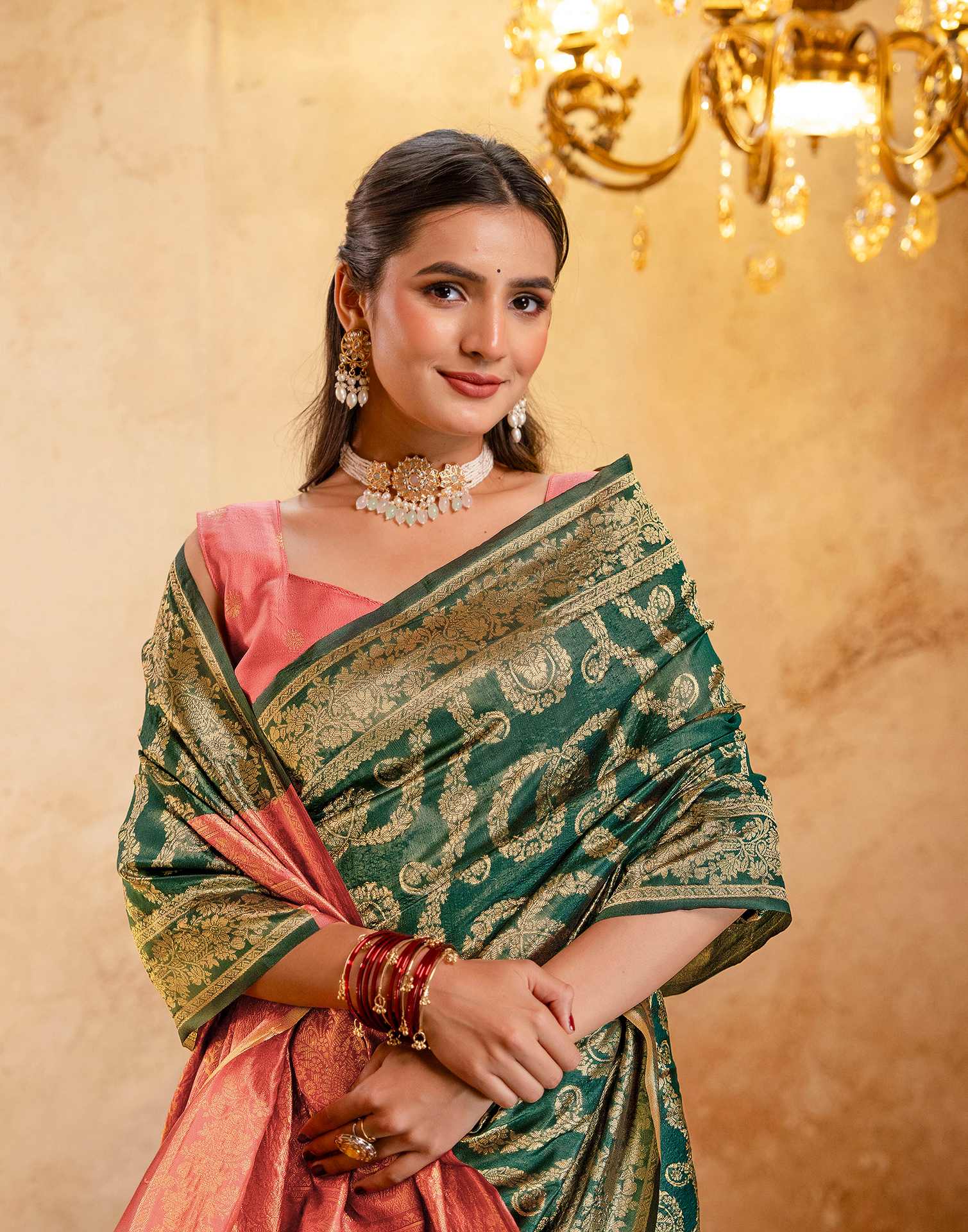 Green Silk Woven Banarasi Saree - Image 4